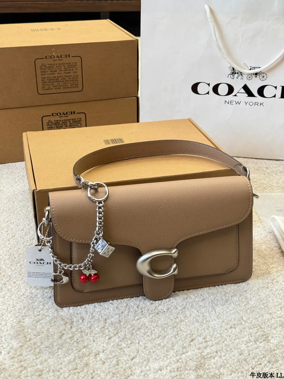 Coach 银色 牛皮 Tabby 收纳包 旅行收纳款
