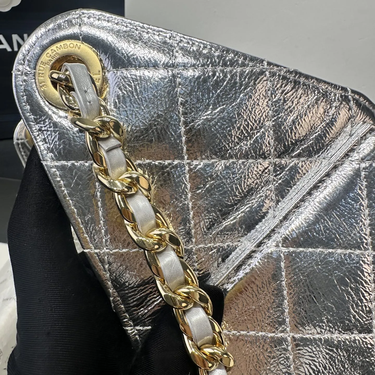CHANEL Hobo 爆裂銀皮 浅金 皮嘻哈包 腋下包 復古腋下背款