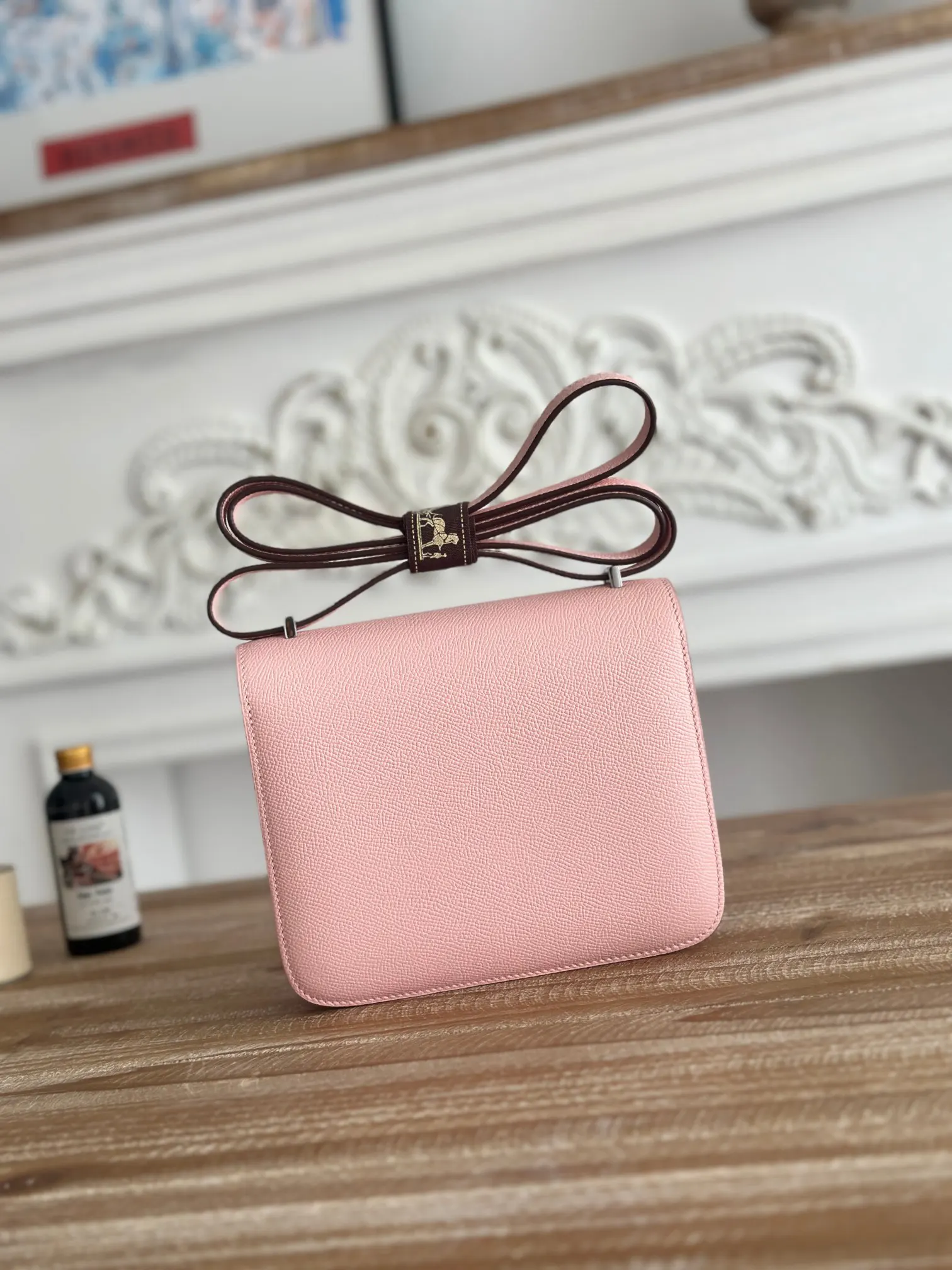 Hermès Constance 3Q粉 Epsom掌纹牛皮 斜挎包 19cm
