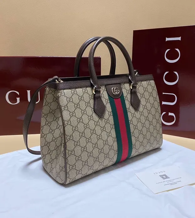 Gucci 棕色 米色 Ophidia托特包 尺寸 大容量托特款