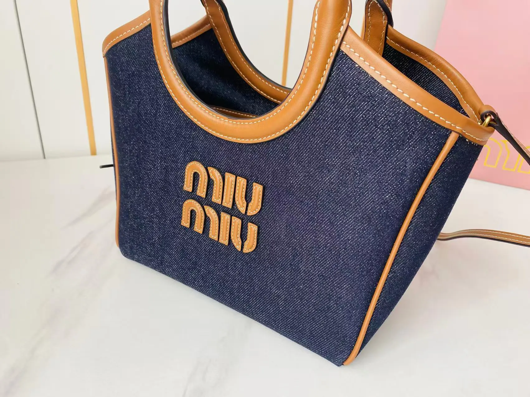 Miu 牛仔 小牛皮 托特包 大容量托特款