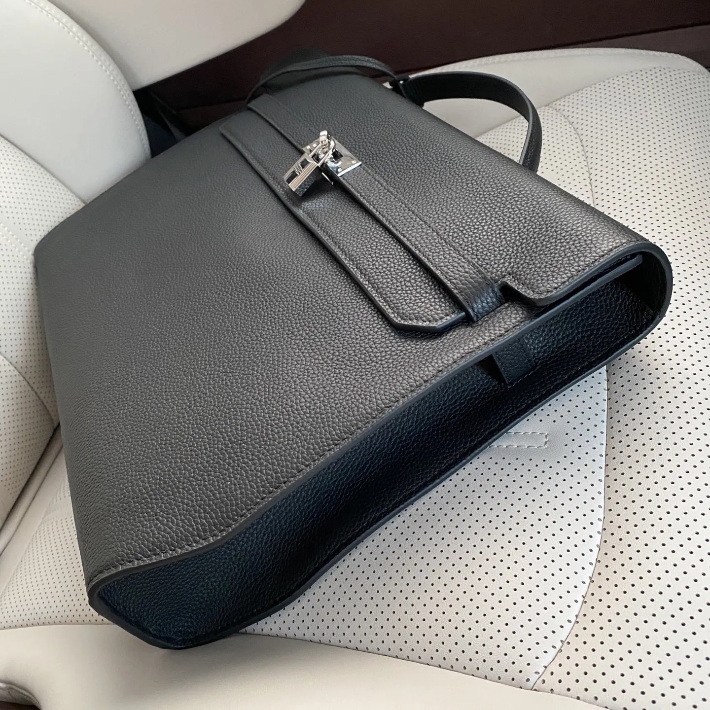 Hermes 黑色 藍色 小牛皮 公文包 商務通勤款