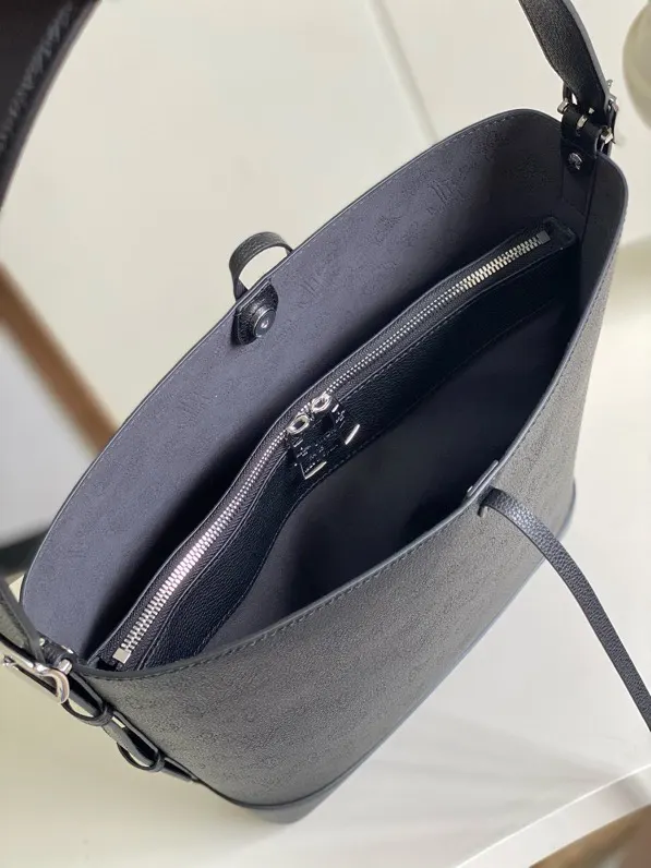 Black Gray Bucket Bag Casual Leather