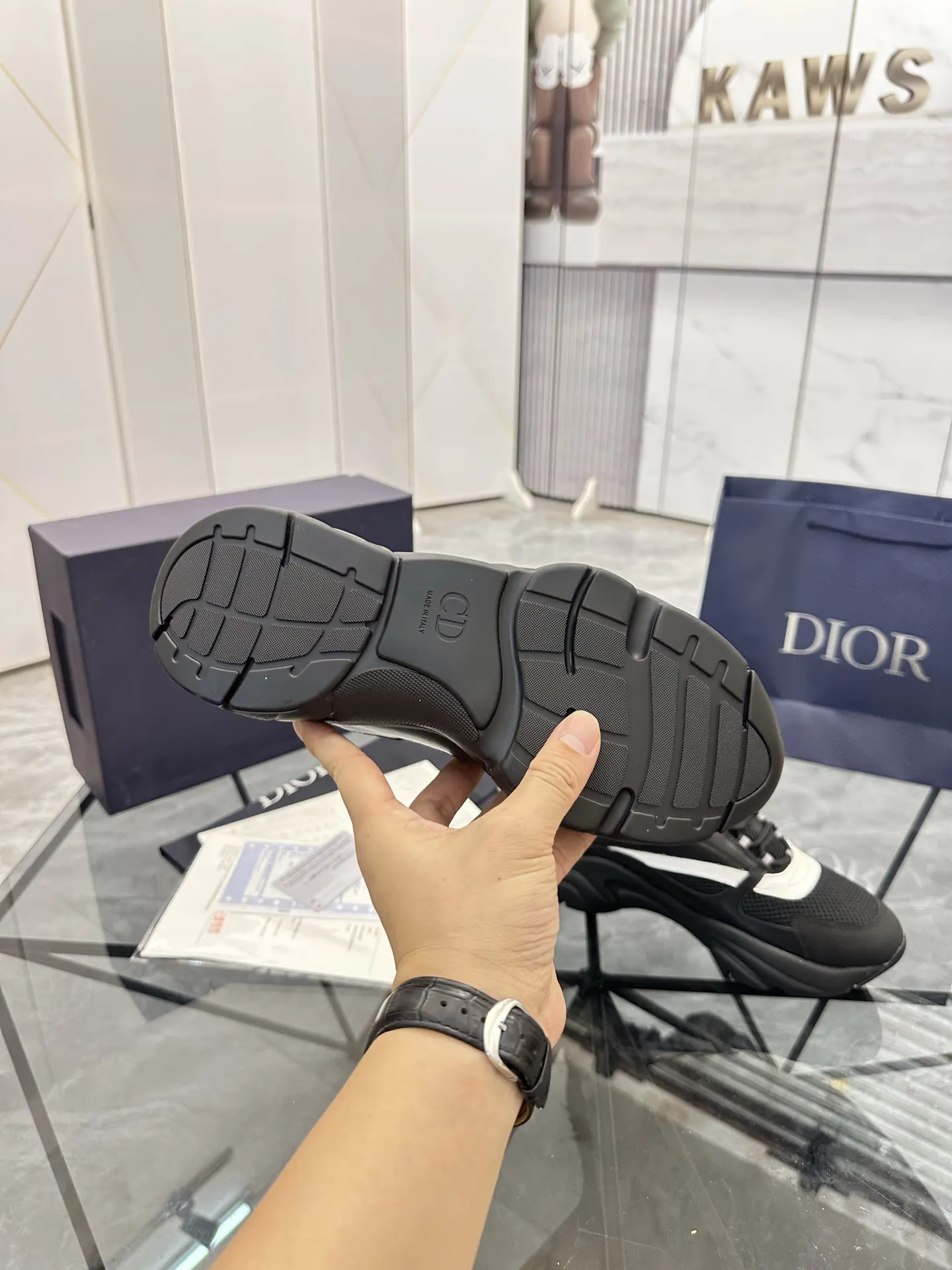 Dior B22 黑白拼色牛皮休閒鞋 經典厚底