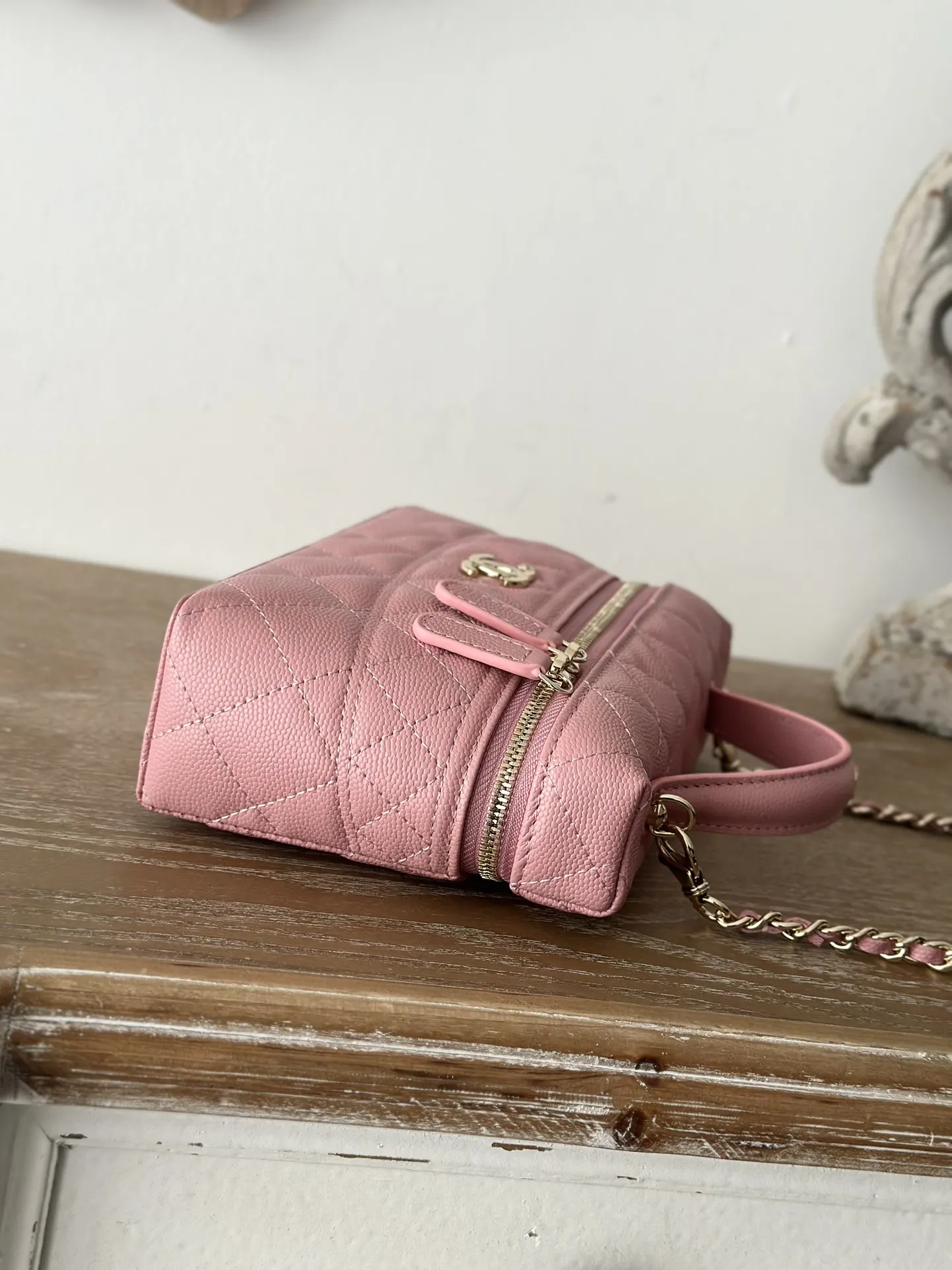 Pink Gold Chain Bag Leather