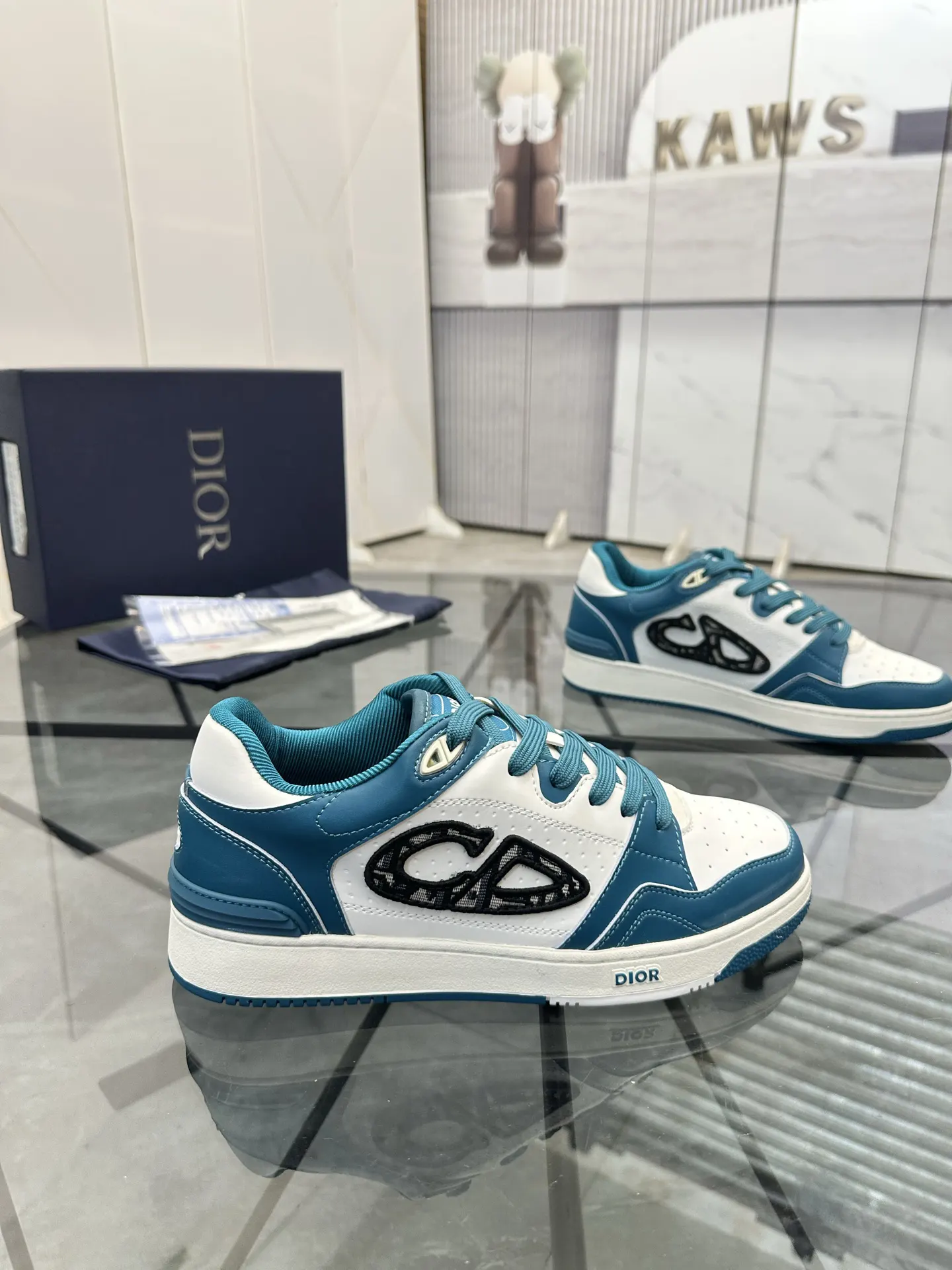 Dior B57 蓝色/绿色 皮革 运动鞋