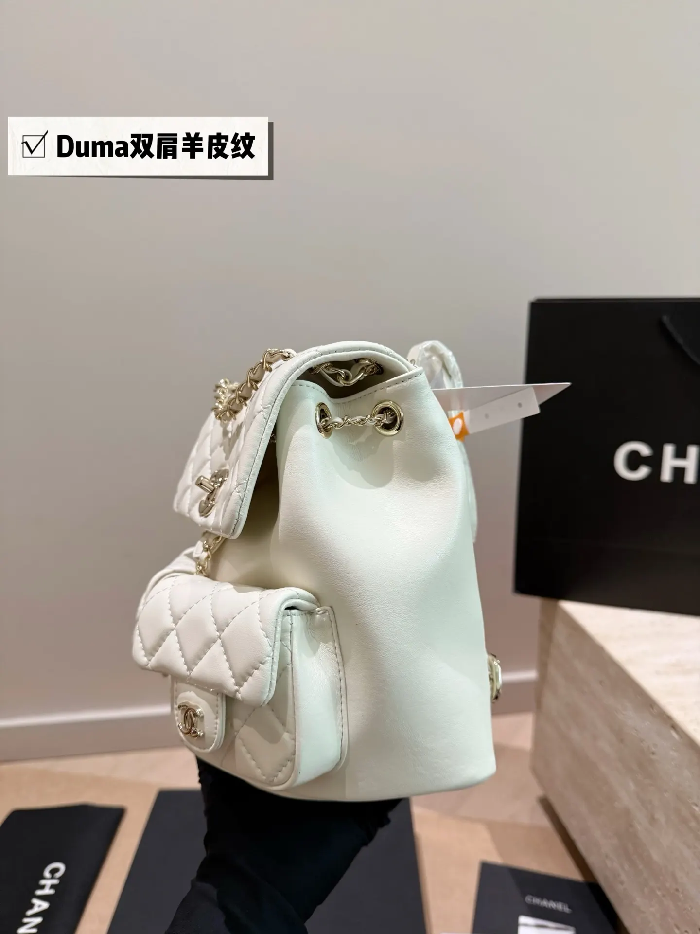 白色 金色 羊皮 雙肩包 实用雙肩款