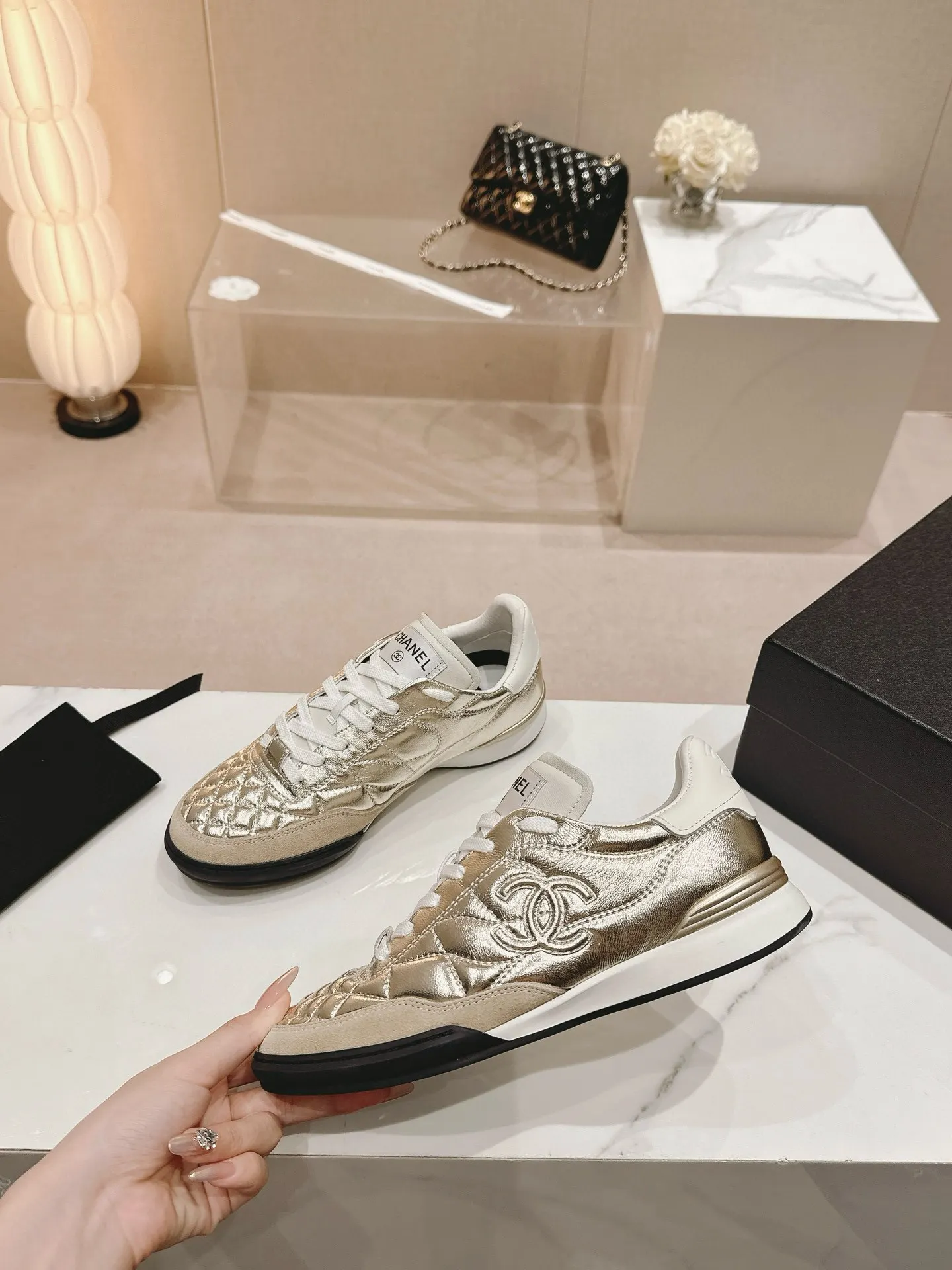 Chanel Beige Leather Sneakers