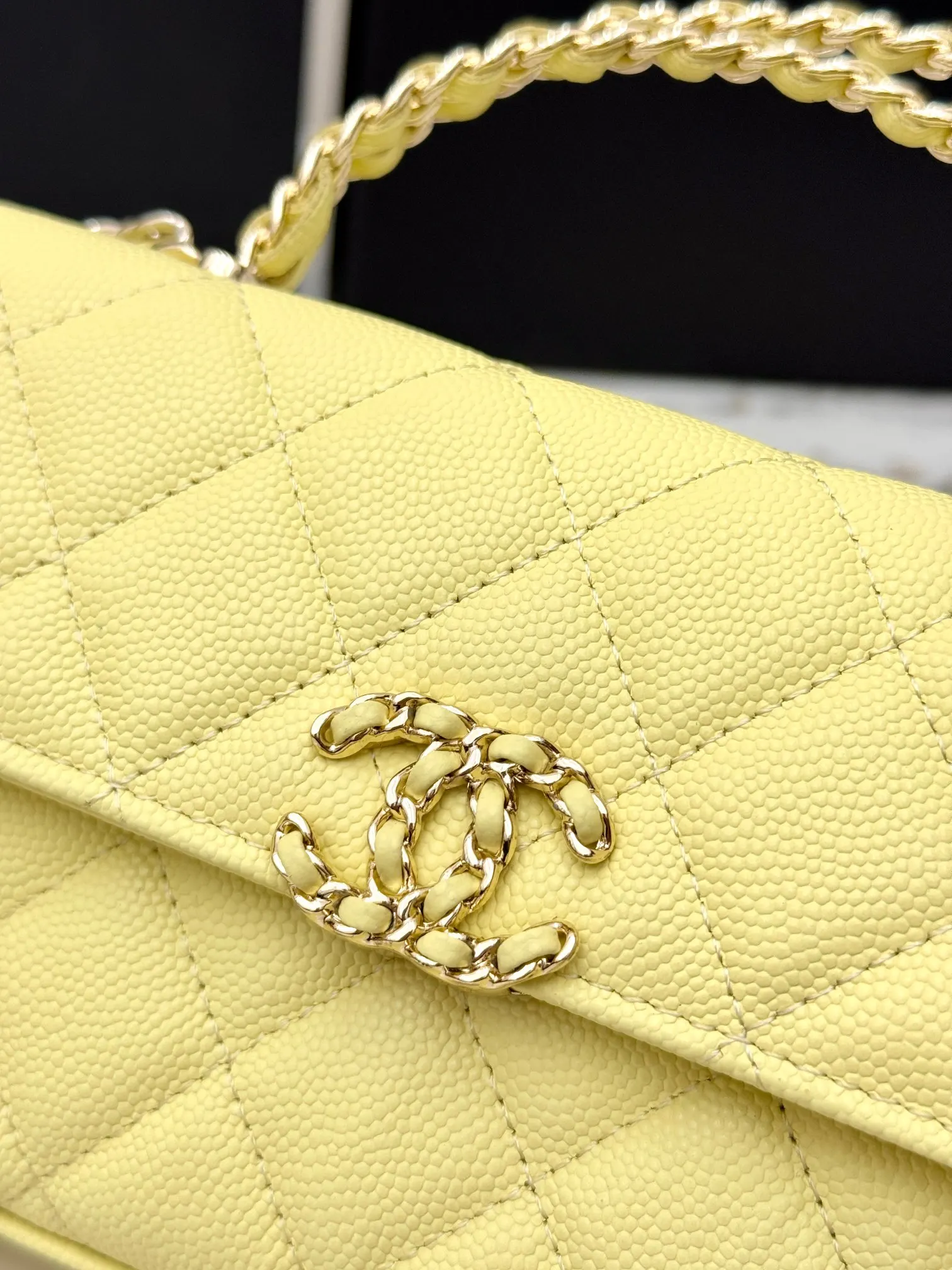 Chanel 黃色牛皮Kelly手提包 金链斜挎