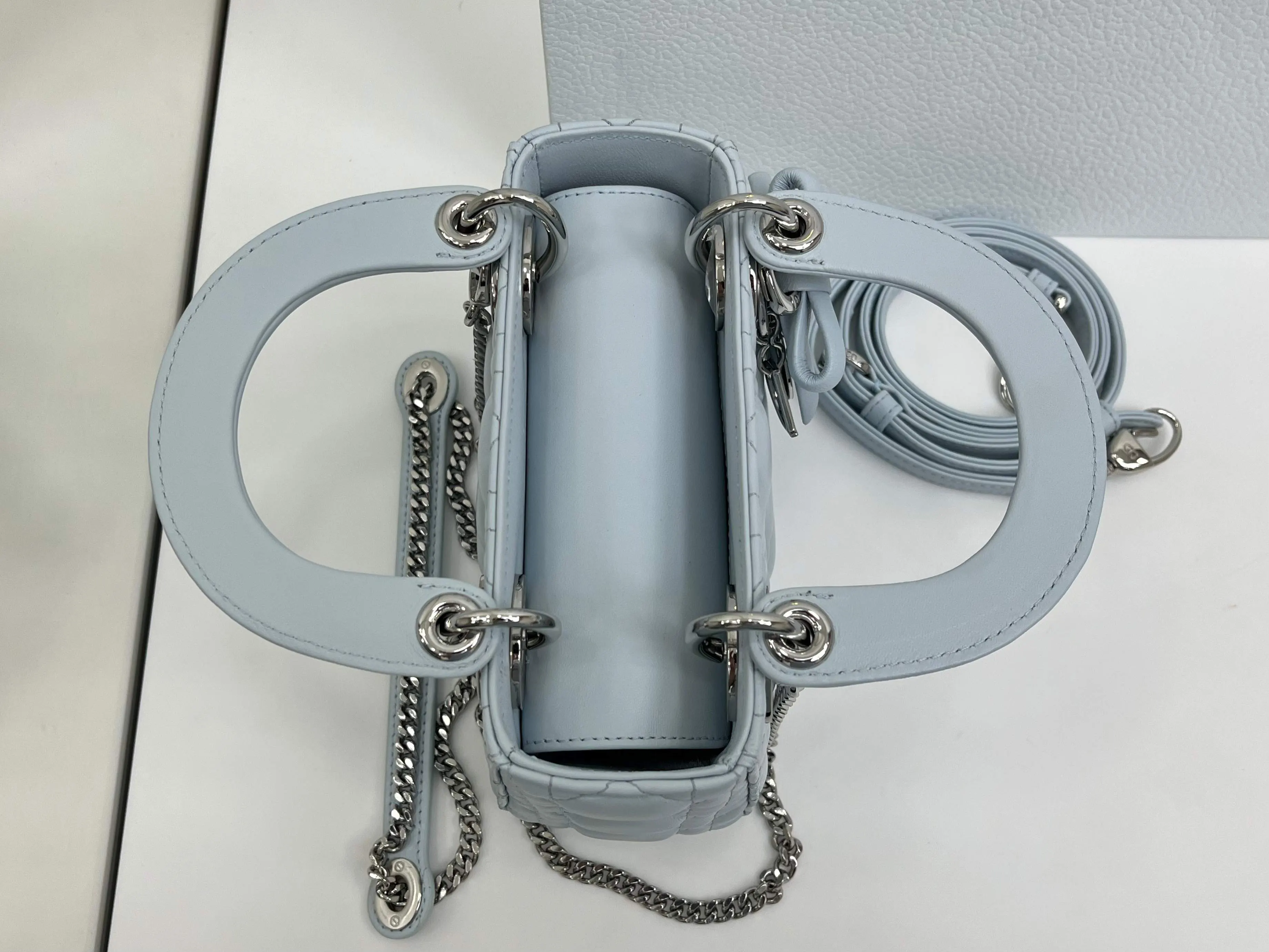 Dior Lady Dior Lady 银灰色藤格纹手提斜挎包 迷你 复古