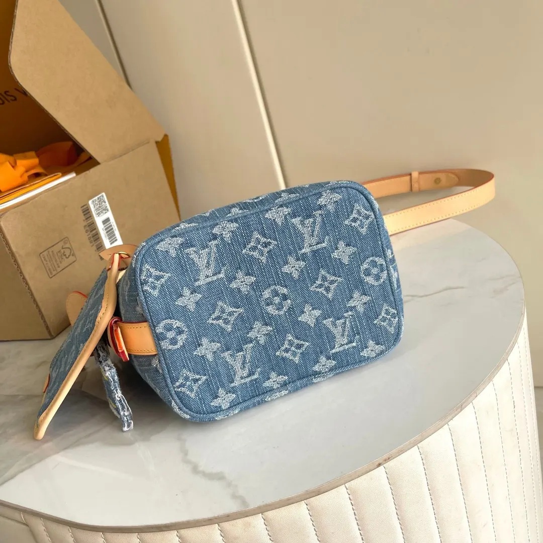 LV 丹宁 皮革 水桶包 休閒水桶款