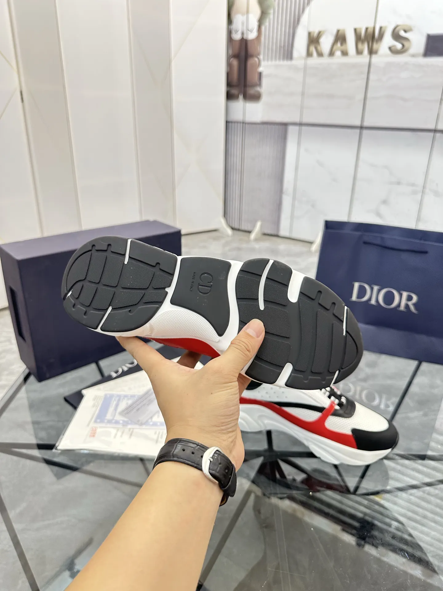 Dior B22 黑白红拼色牛皮休闲鞋 运动