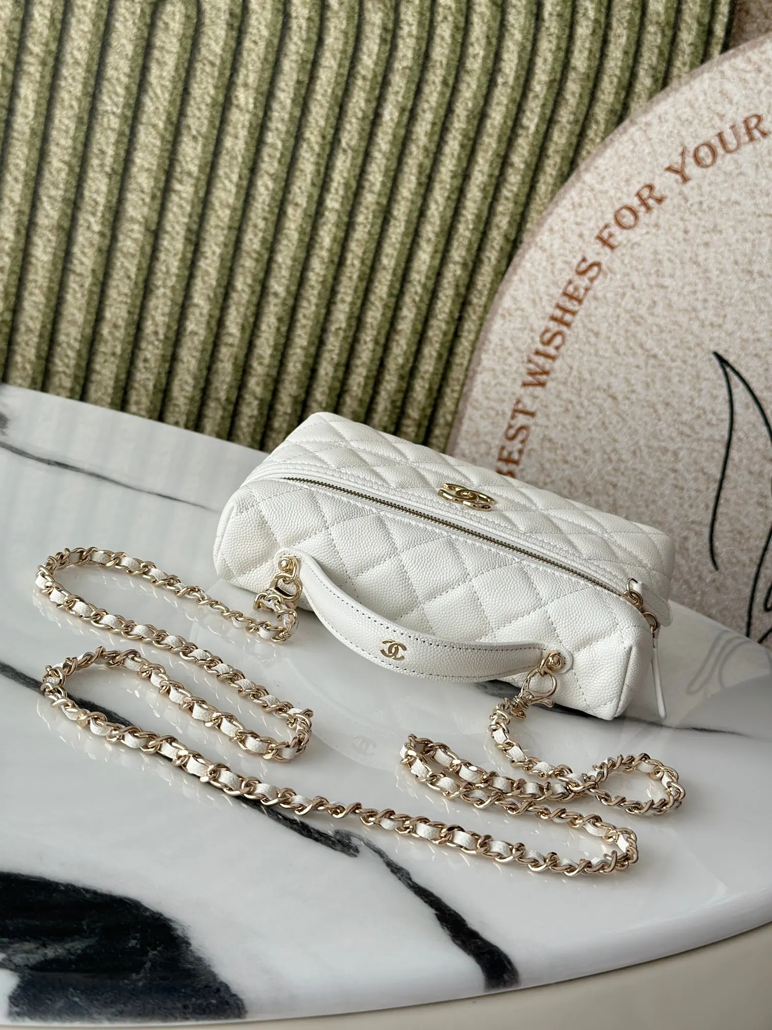 White Gold Chain Bag Leather