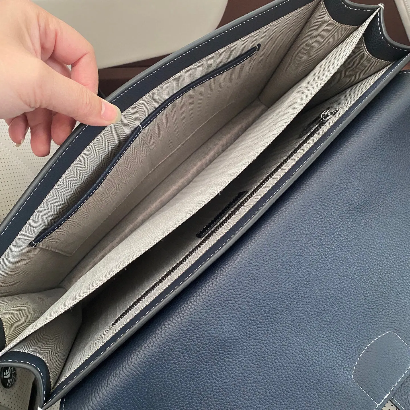 Hermes 黑色 蓝色 小牛皮 公文包 商务通勤款