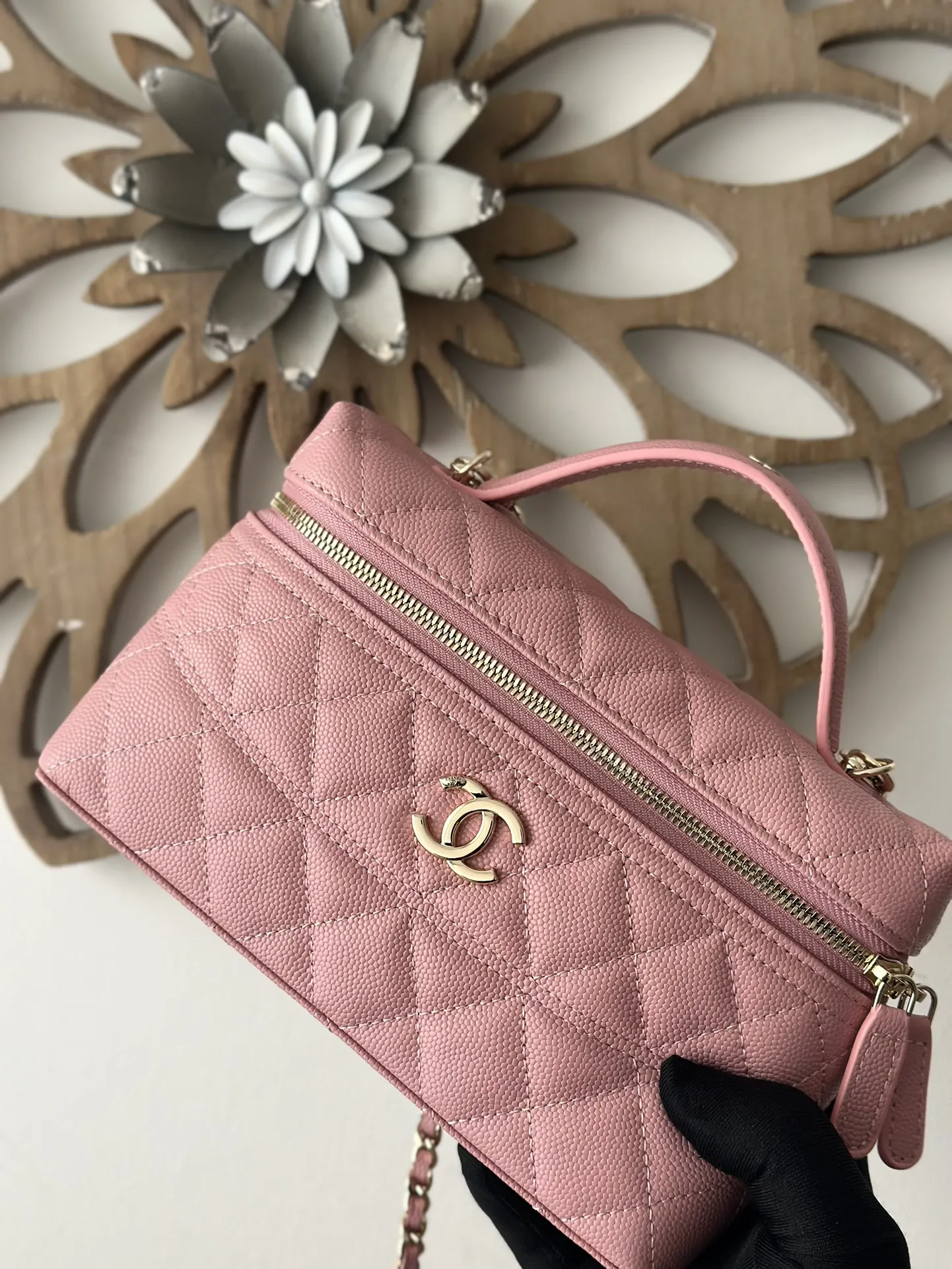 Pink Gold Chain Bag Leather