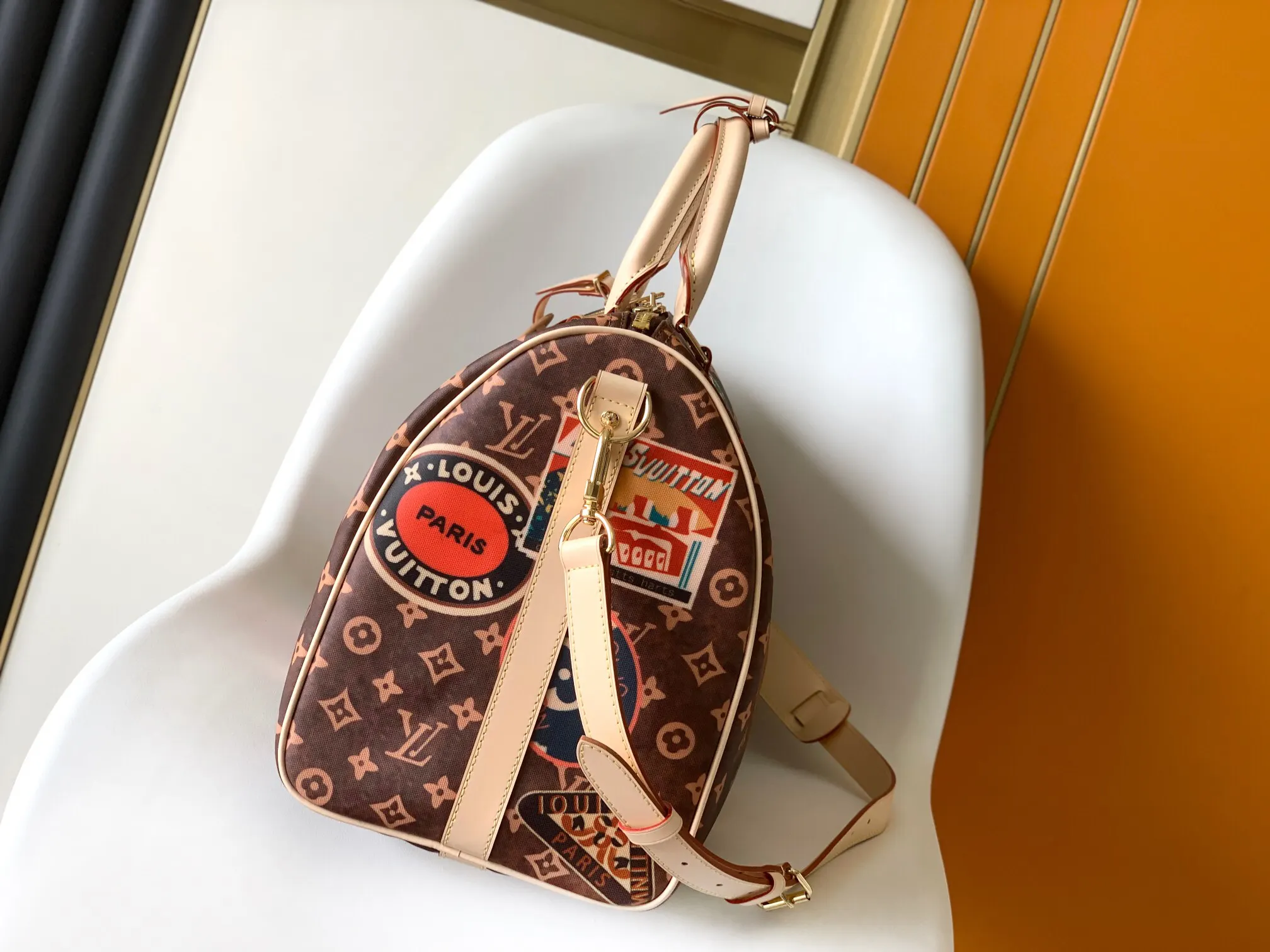 LV 金色 牛皮 旅行袋 大容量旅行款