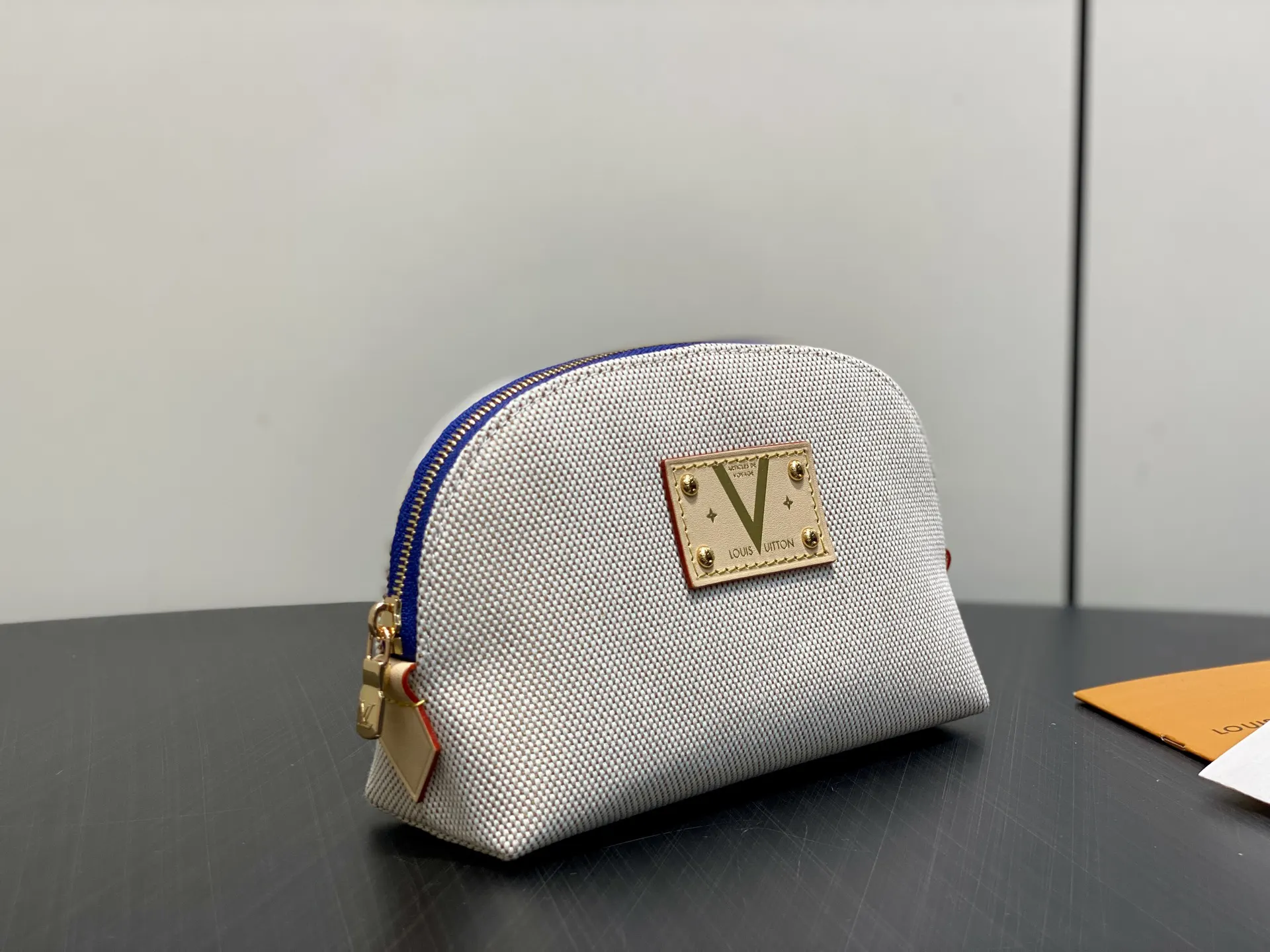 Red Blue Cosmetic Pouch Leather