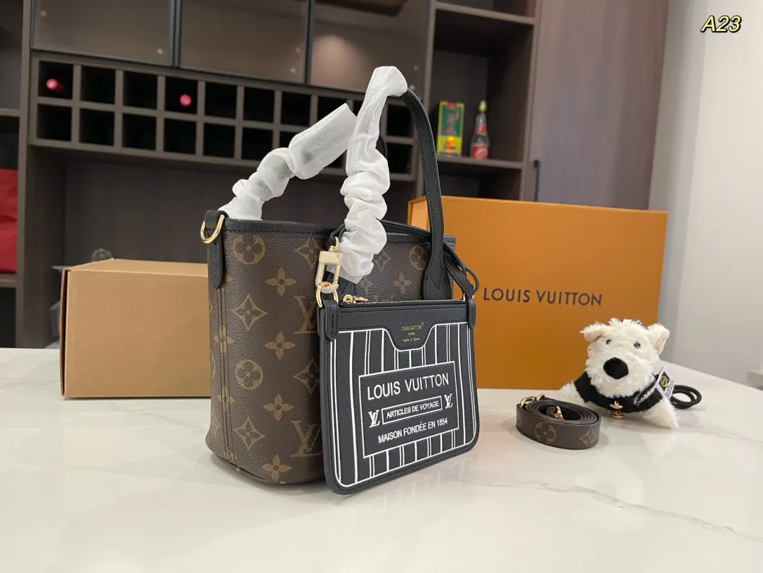 LV Neverfull 老花 牛皮 水桶包 休閒水桶款