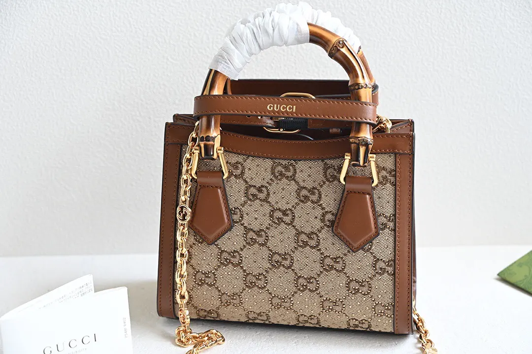 Gucci 棕色 帆布 GG 春季秀款DIANA系列 鏈條包 精致鏈條款