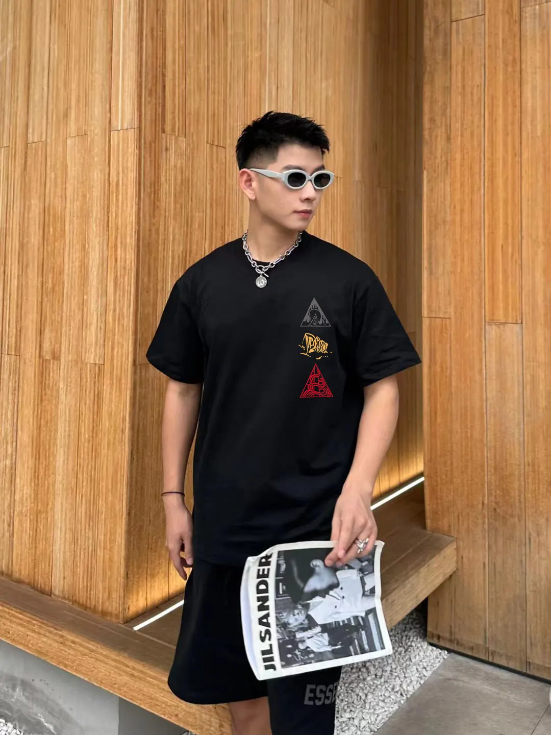 Dior 黑色手写字母短袖T恤 三角标识