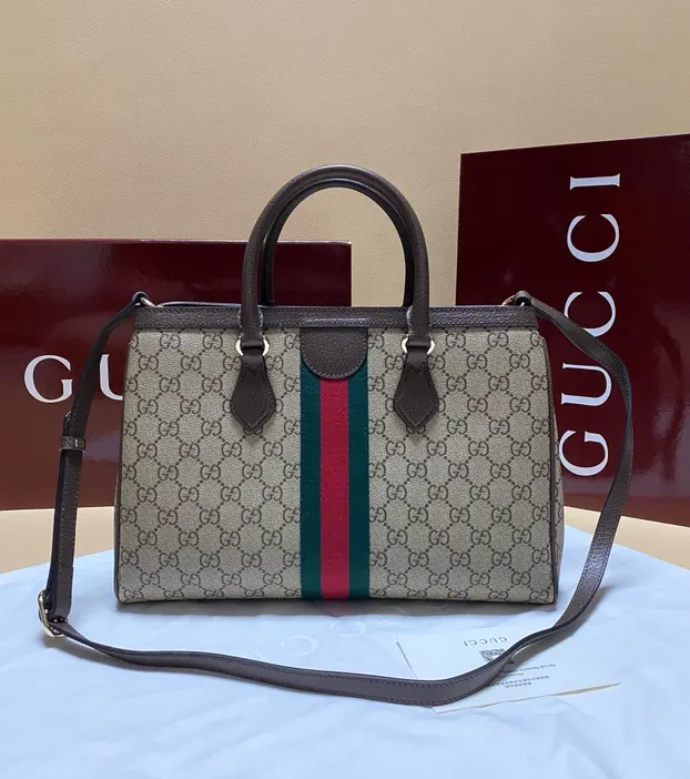 Gucci 棕色 米色 Ophidia托特包 尺寸 大容量托特款