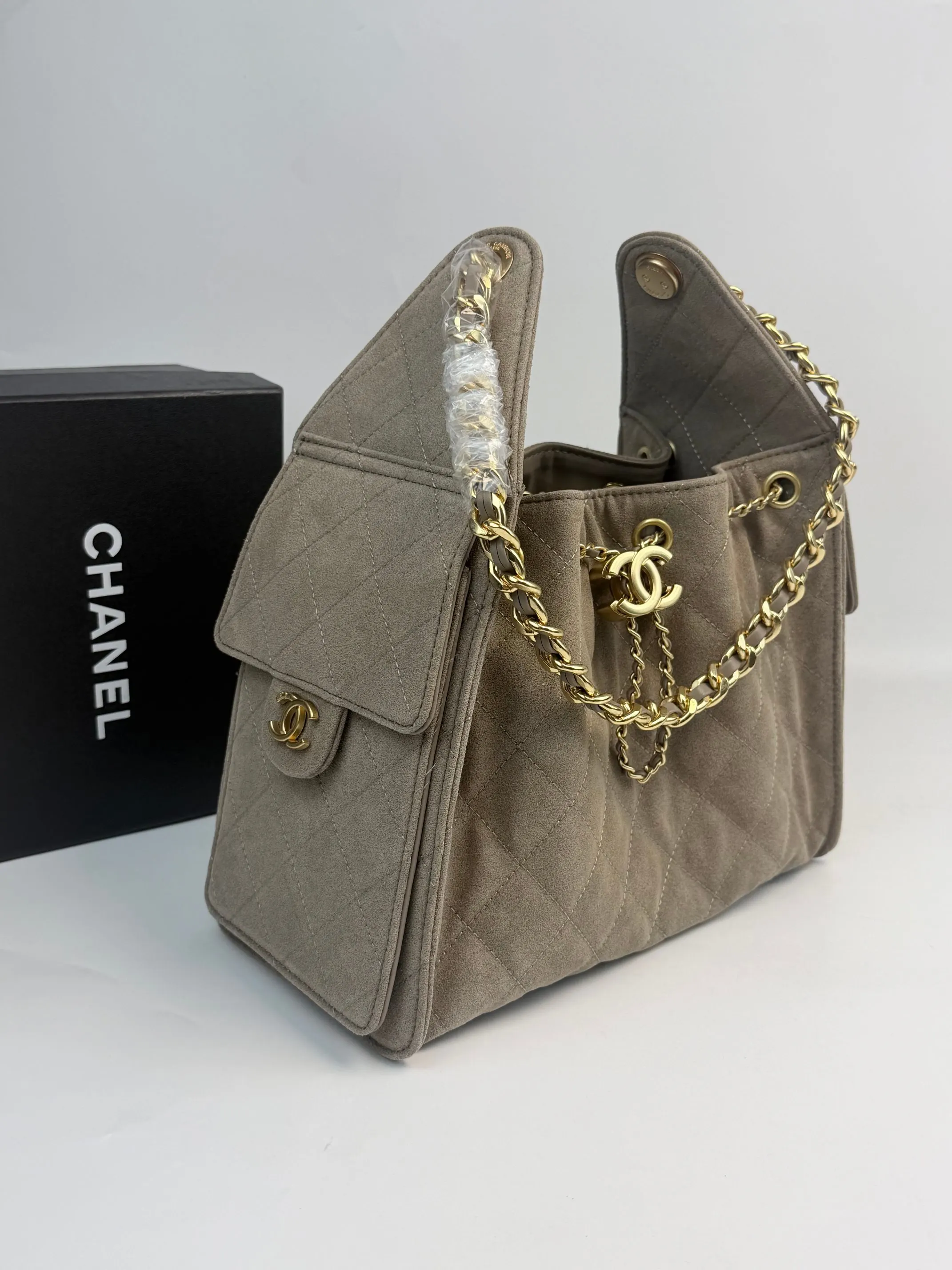 CHANEL Hobo 灰色 牛皮 腋下包 復古腋下背款