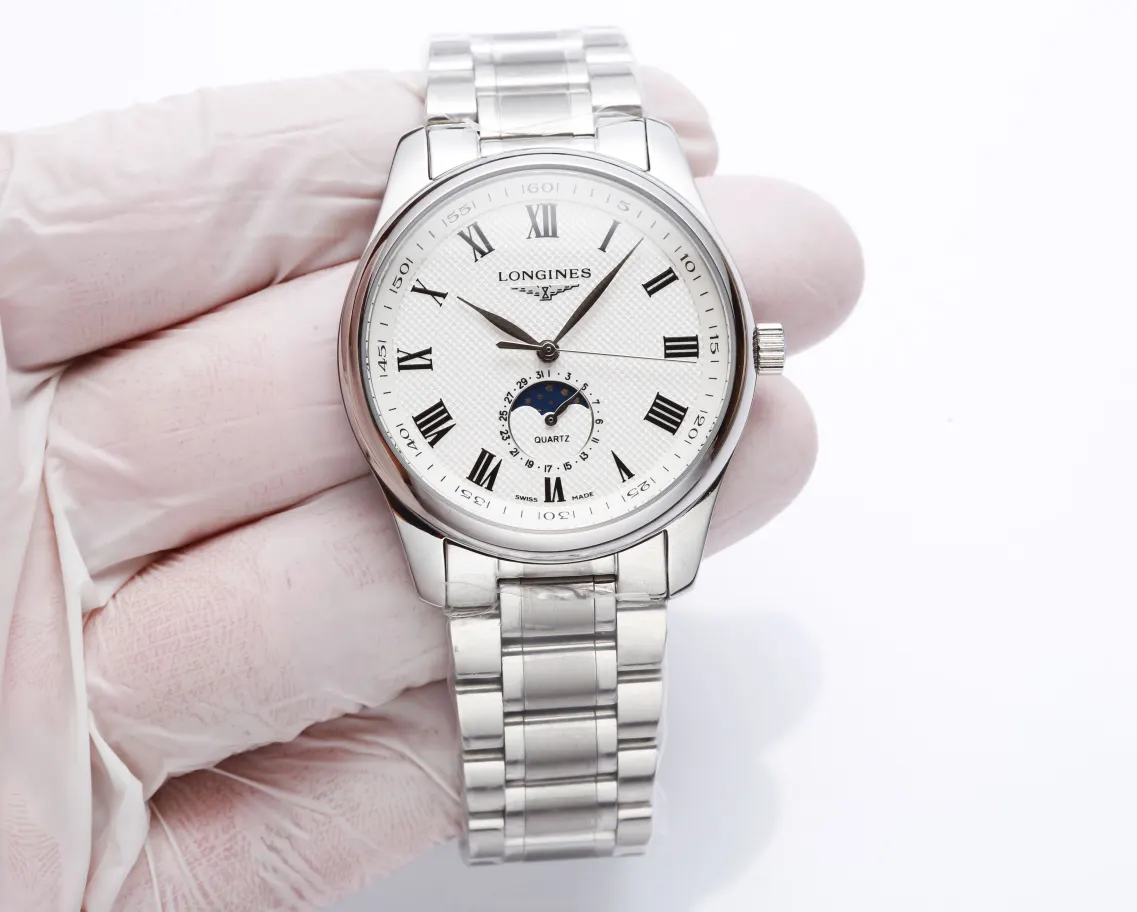 Longines 牛皮 高端 浪琴名匠月相系列情侣对表 精钢壳套 进口月相石 手錶 經典腕表款