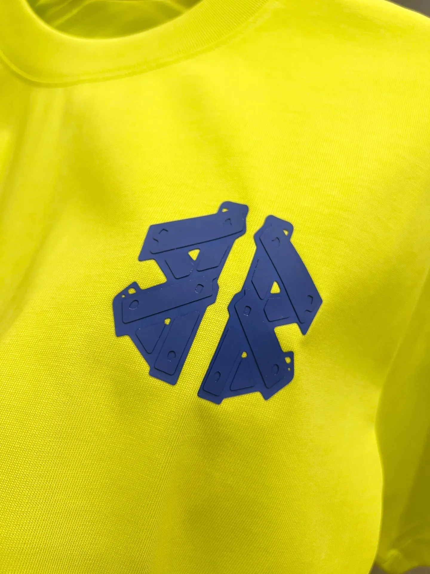Balenciaga Blue Crest Letter Crew Neck T-Shirt In Neon Yellow