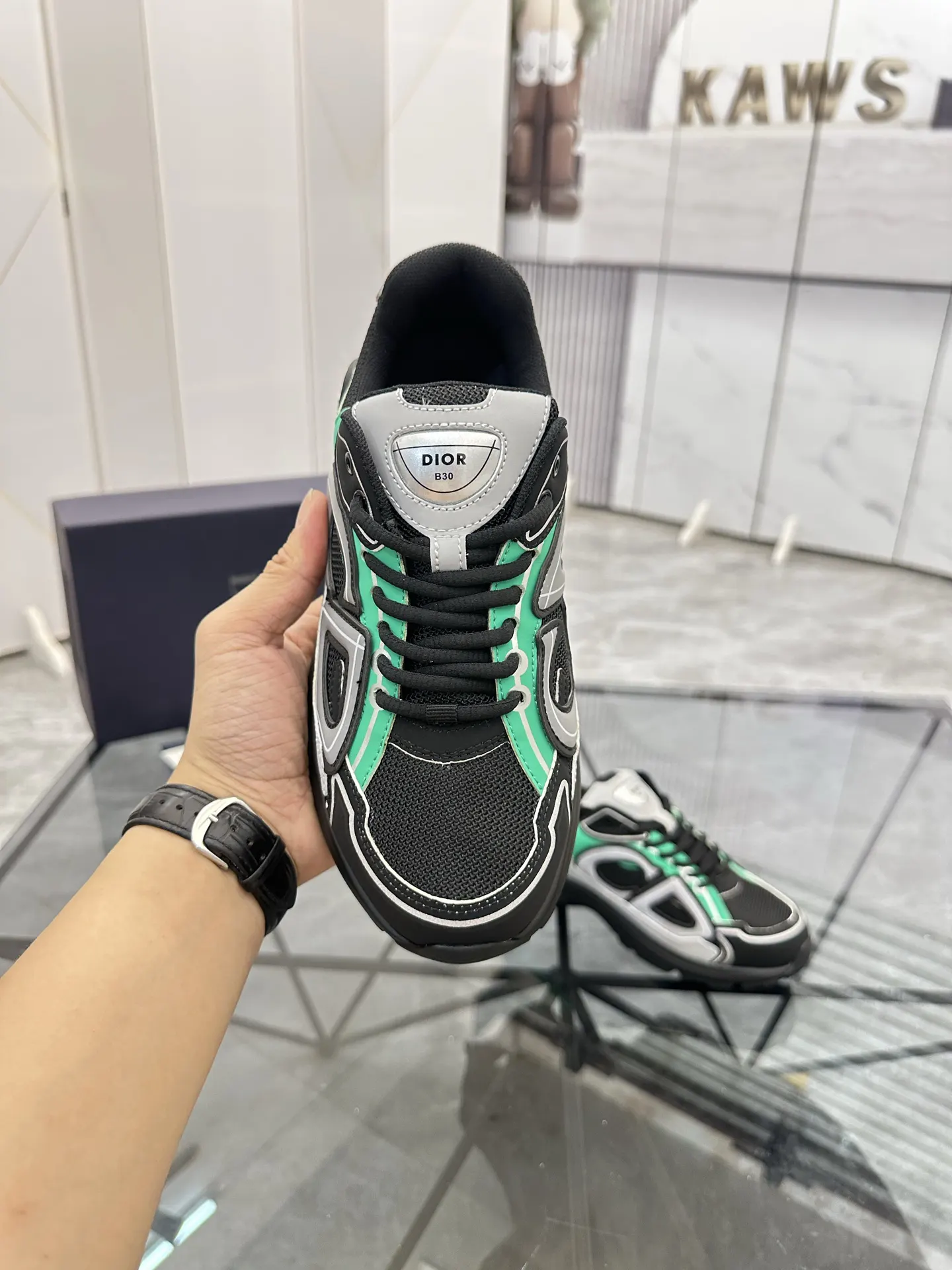 Dior B22 白绿拼色牛皮运动鞋 厚底款