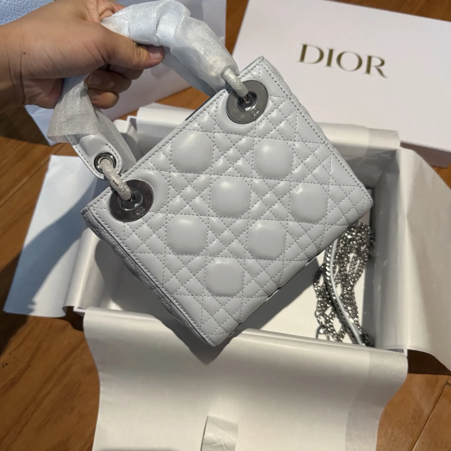 Dior Lady 蓝色 羊皮 链条包 精致链条款
