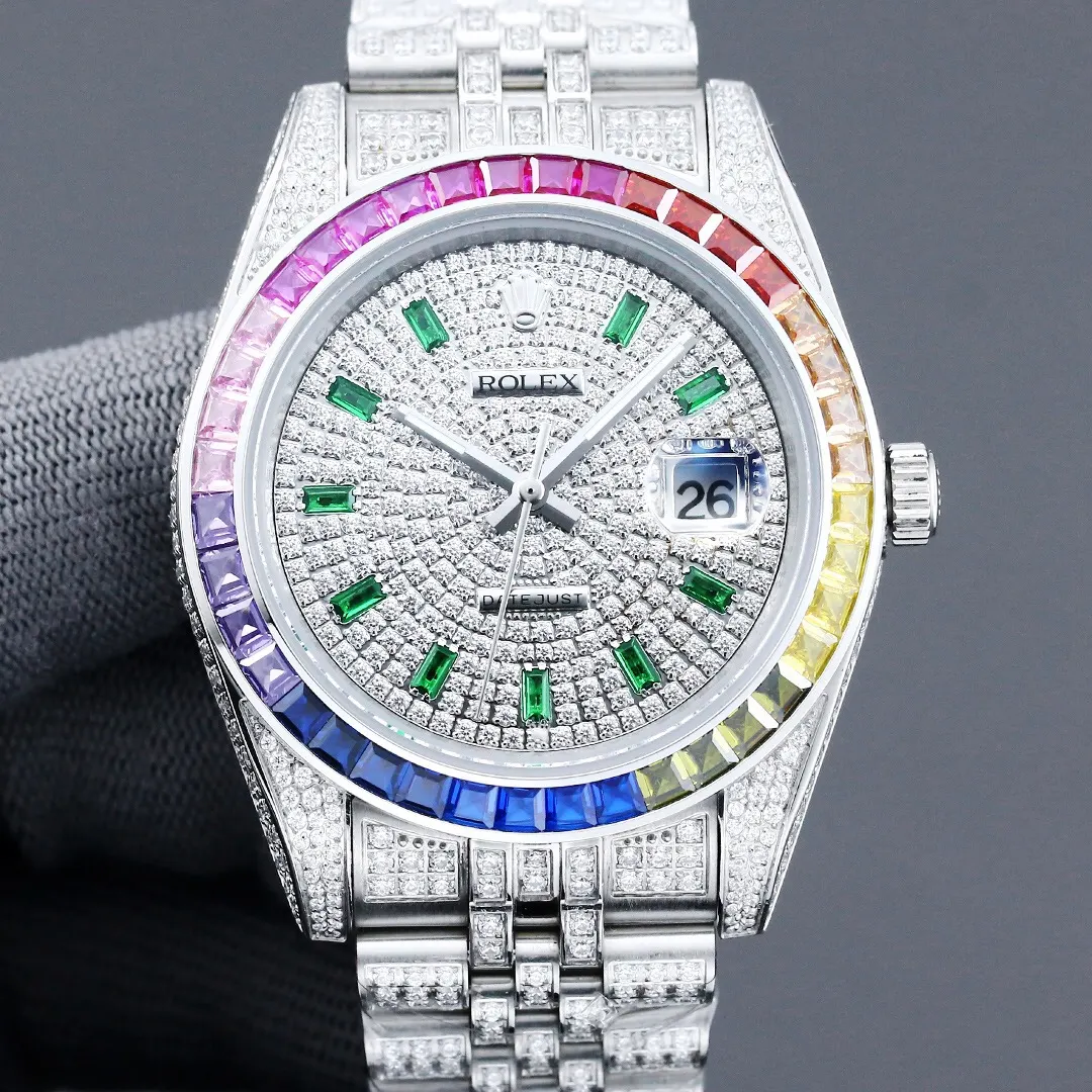 Rolex 土豪版满钻彩虹圈 劳力士蚝式恒动日志系列 手錶 經典腕表款