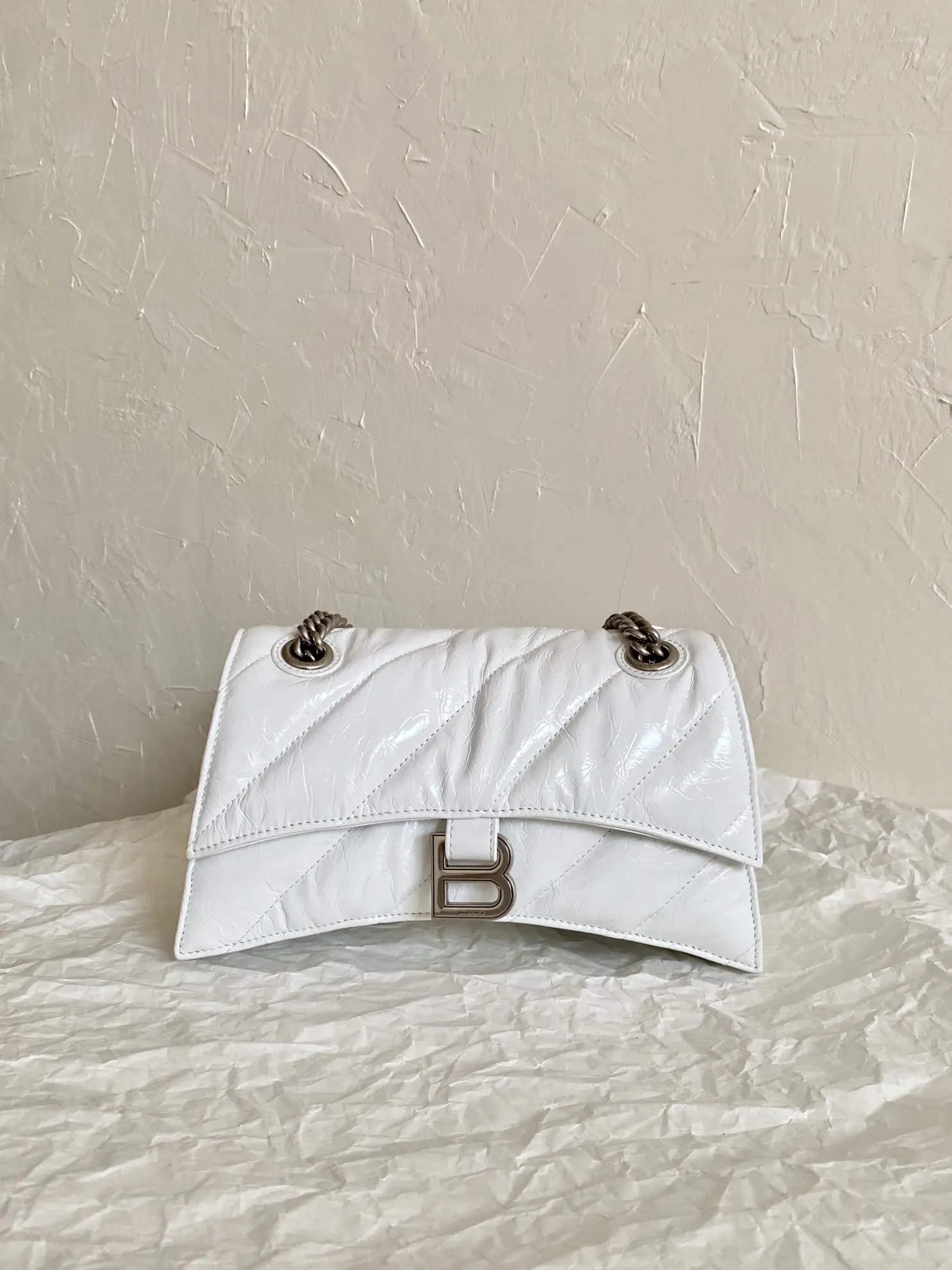 Balenciaga Hourglass White Leather Chain Bag