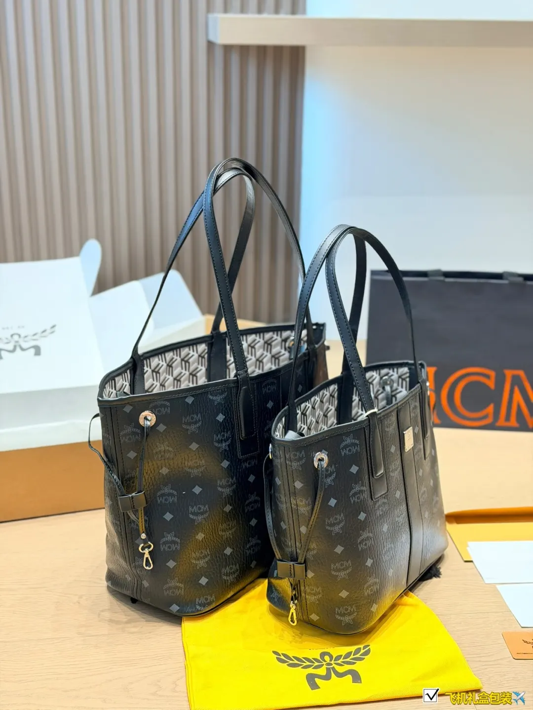 金色 MCM經典子母托特包 干邑色Vise 大容量托特款