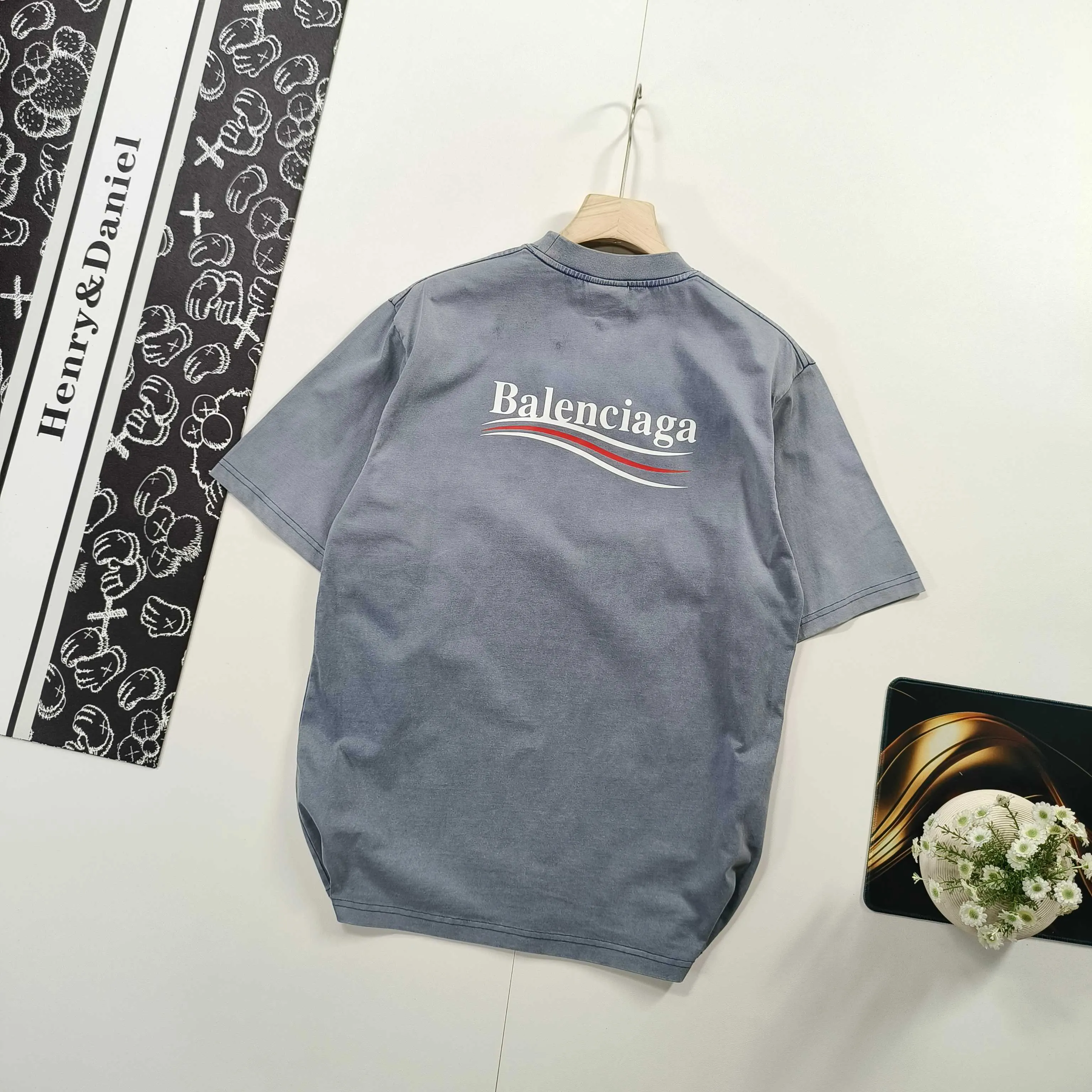 Balenciaga Blue Cotton Logo Short Sleeve T-Shirt Street