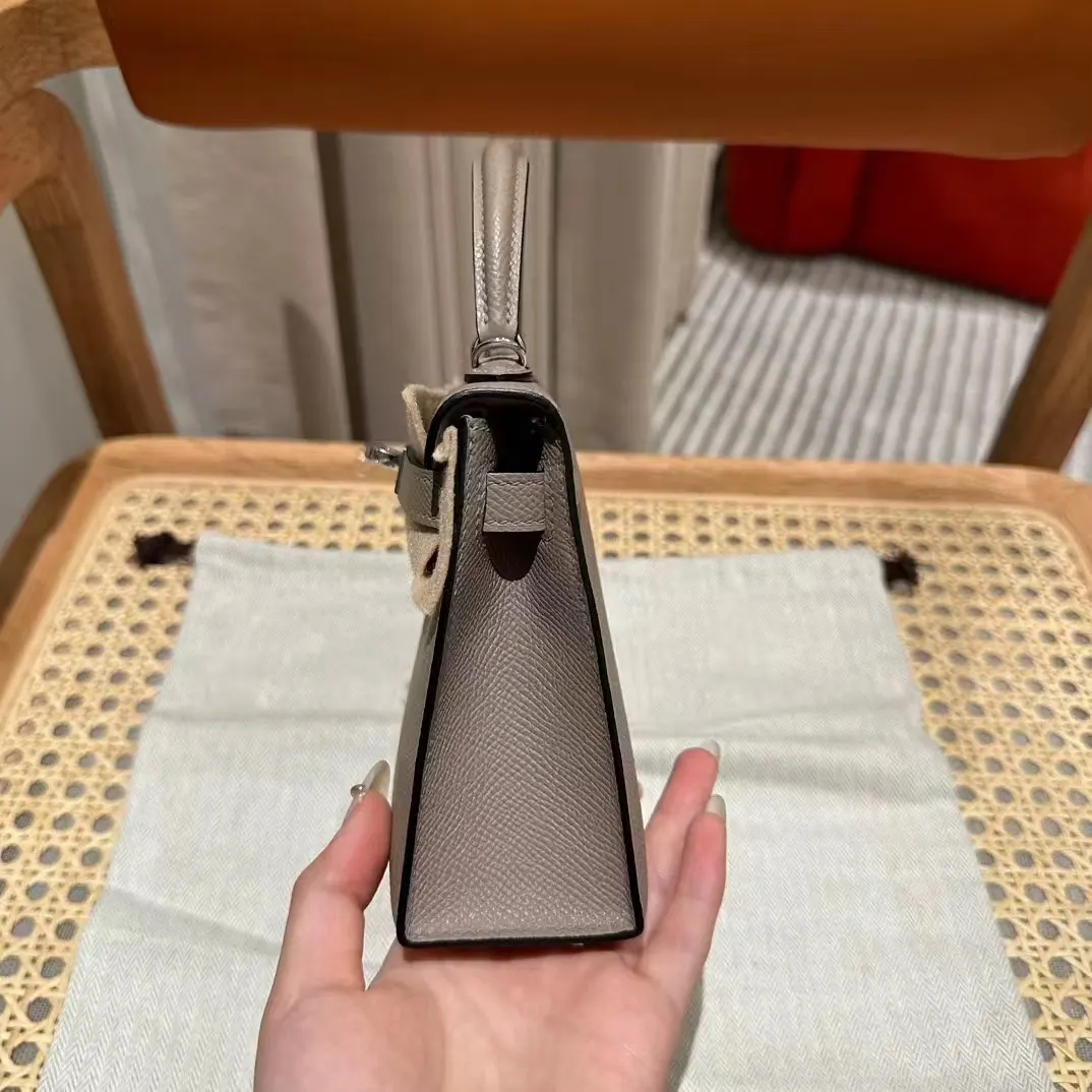 Hermès 迷你皮革手提包 大象灰银扣