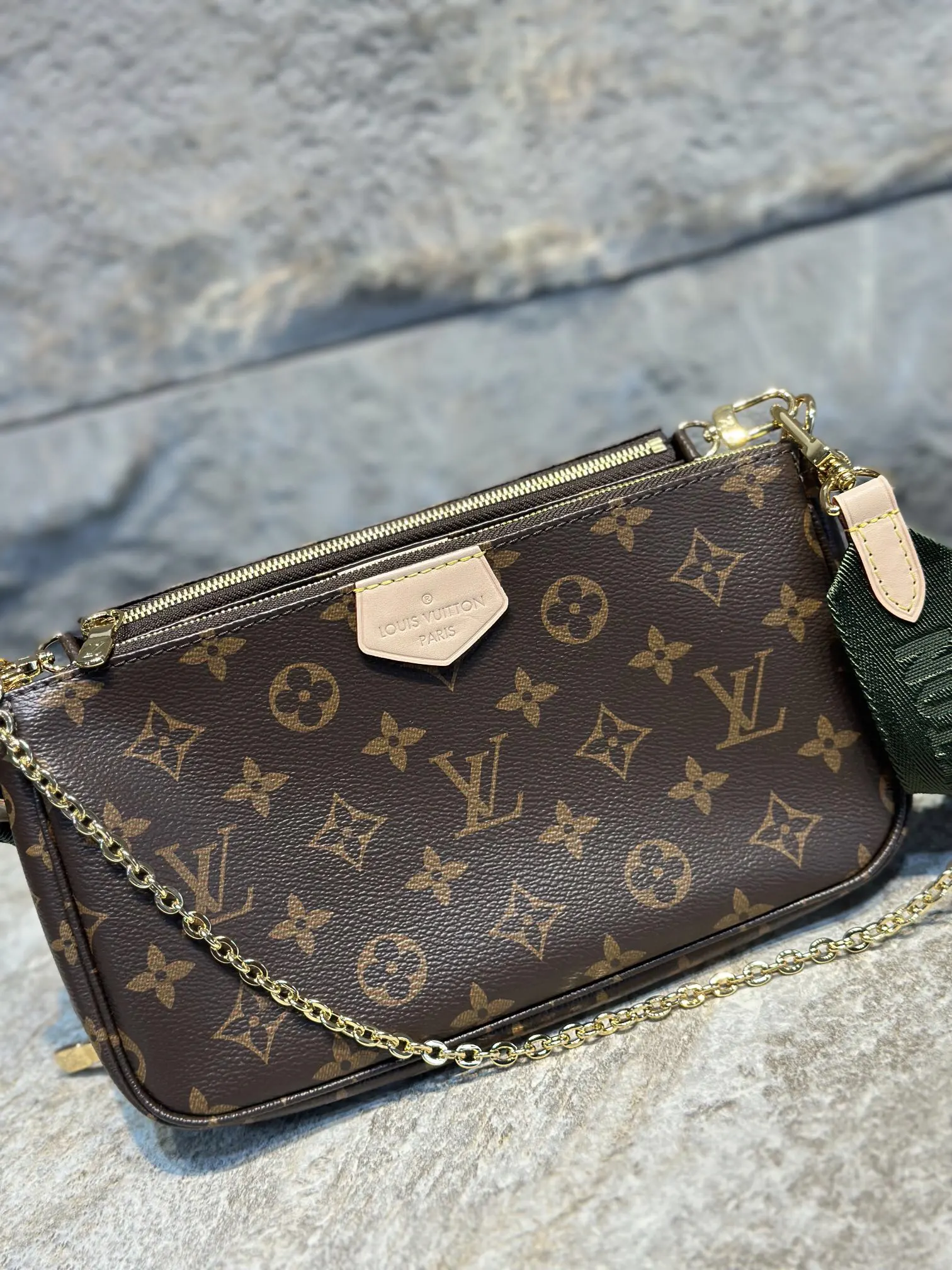 Louis Vuitton Green Pink Chain Bag Canvas