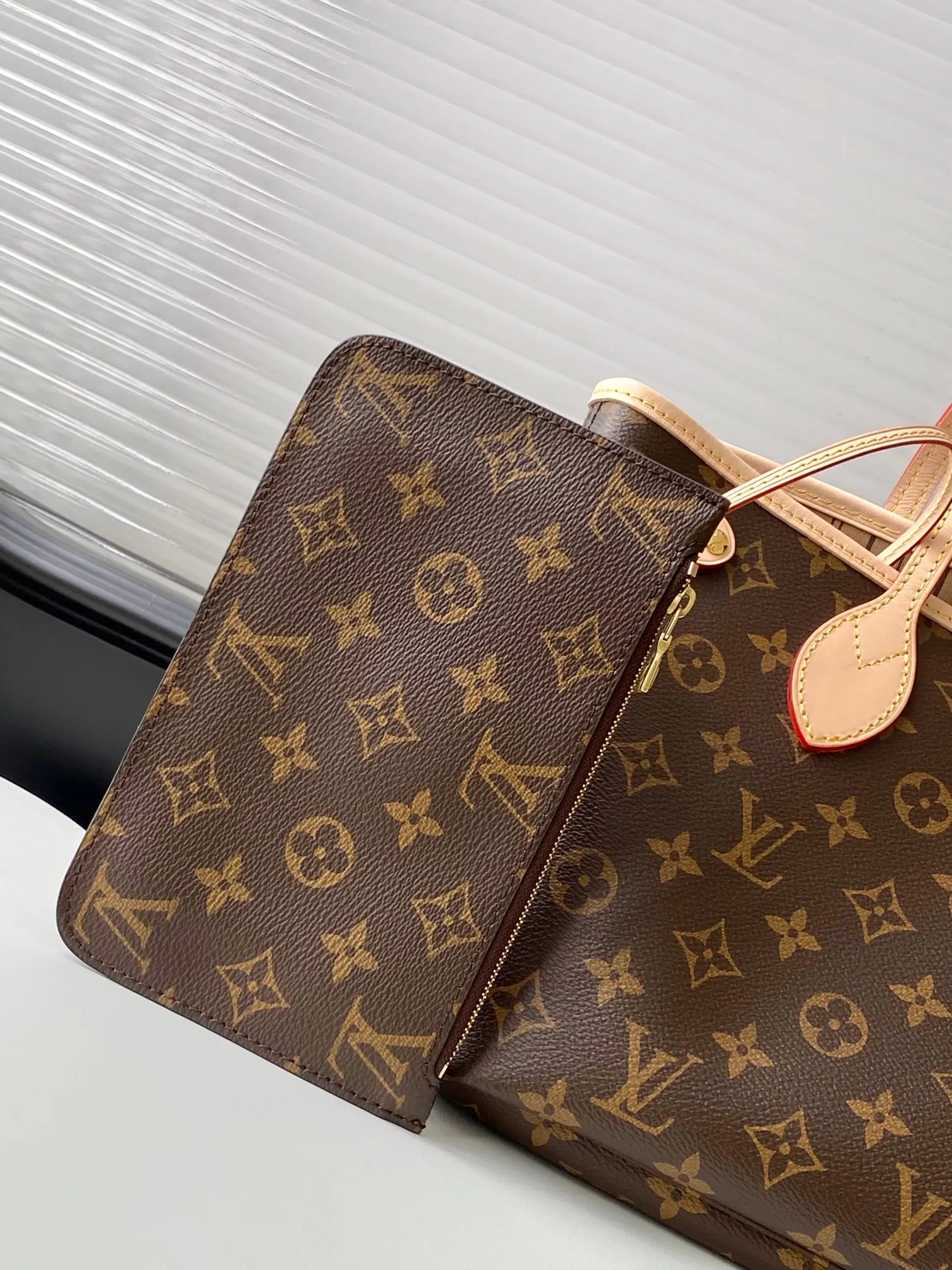 LV Neverfull 金色 牛皮 手拿包 精致手拿款