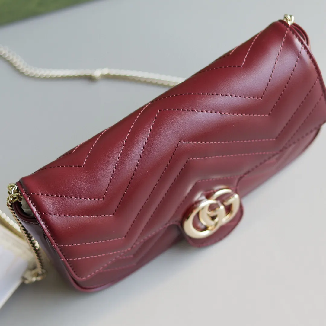 Gucci Marmont 紅色 菱格絎縫 鏈條包
