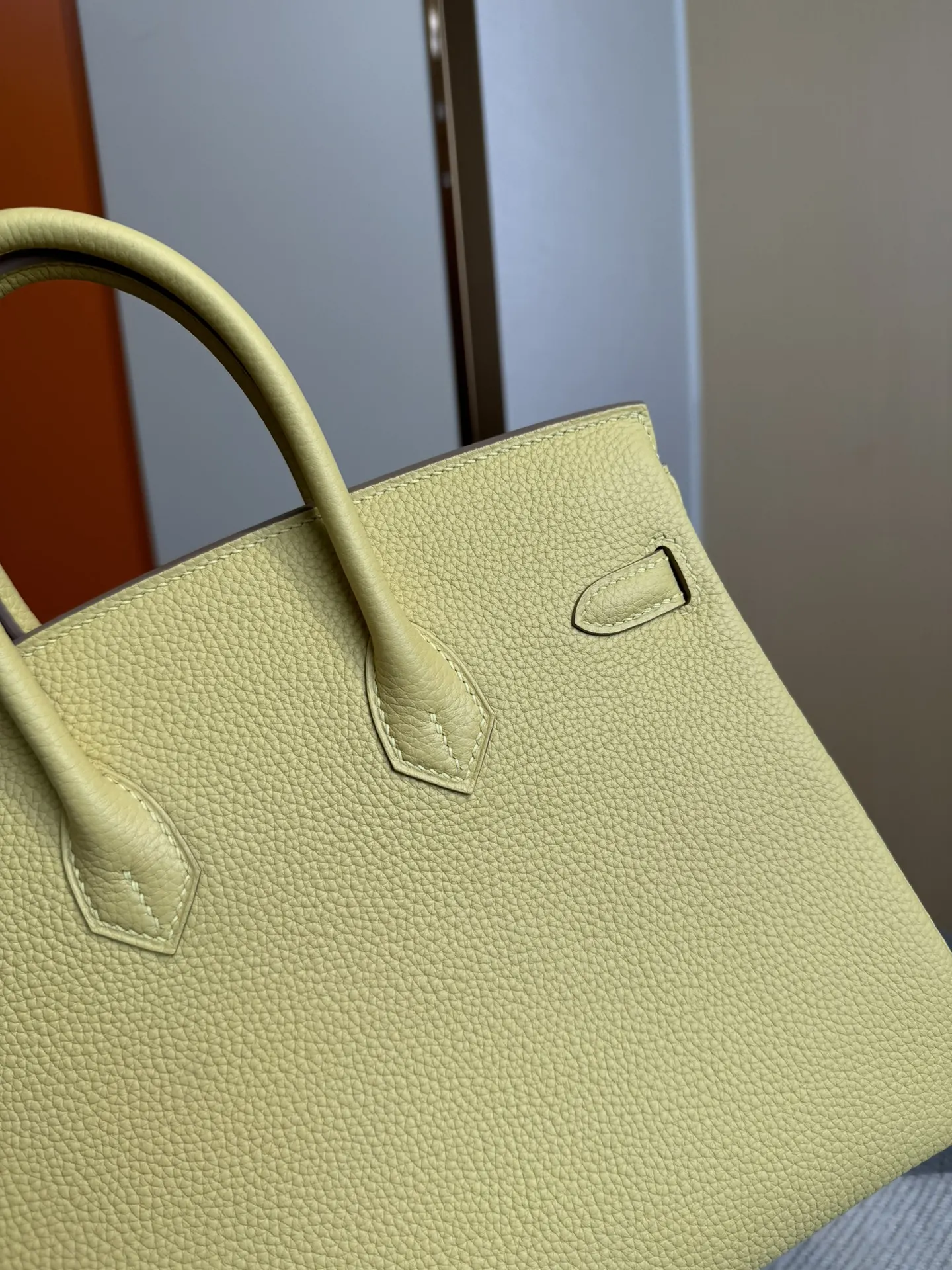 Birkin 铂金 进口Togo皮 小鸡黃 銀扣 手提包 通勤手提款