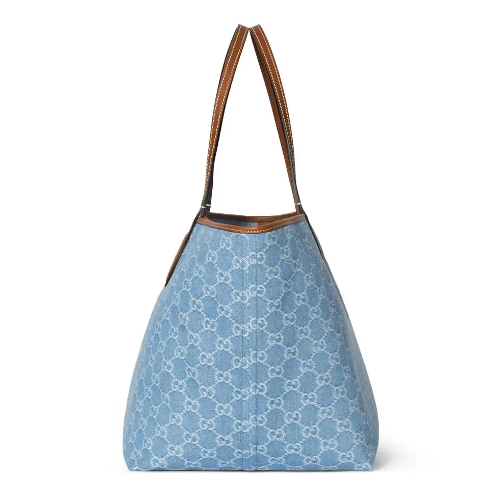 Gucci 白色 棕色 丹宁 托特包 大容量托特款