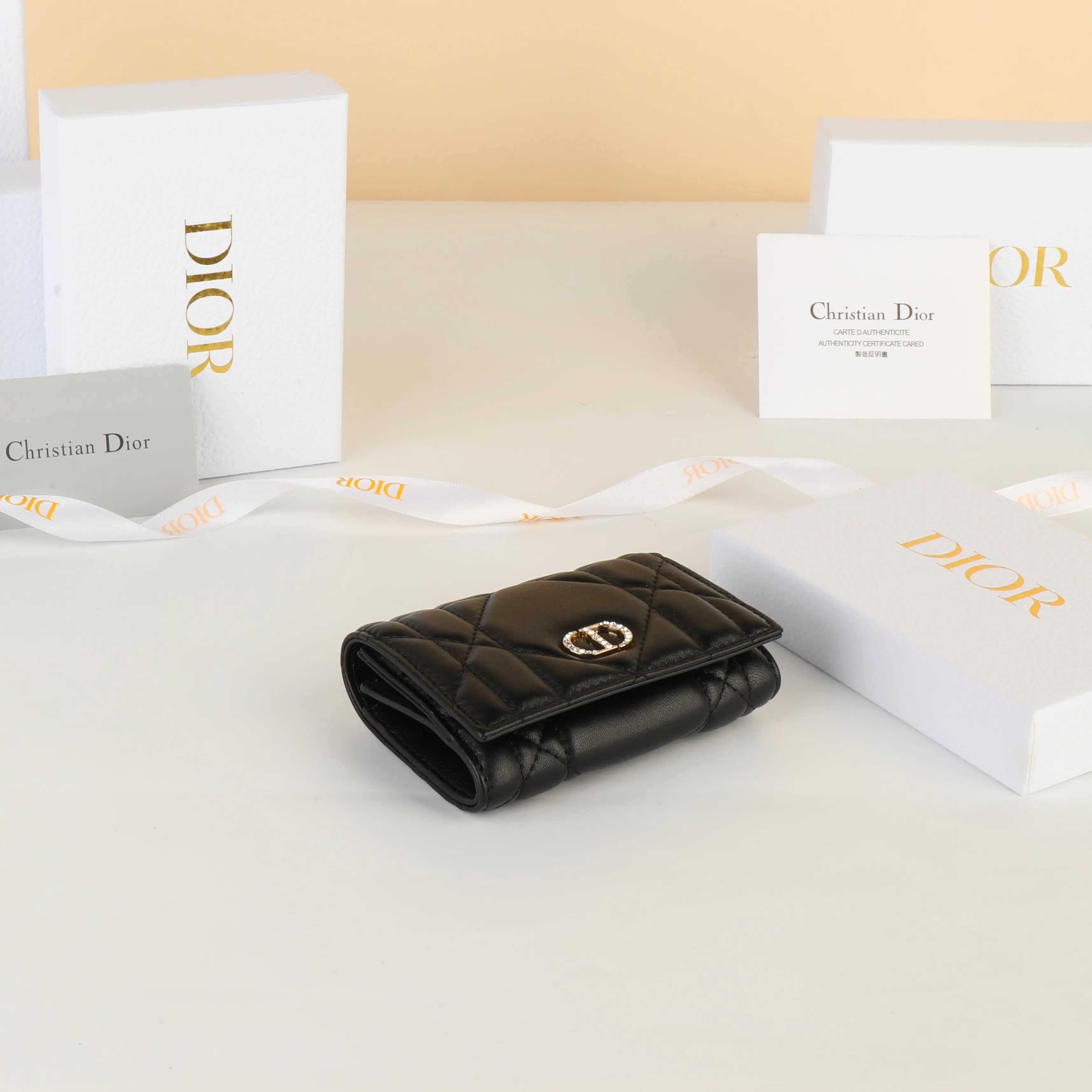 Dior Caro 黑色 皮革 钱包