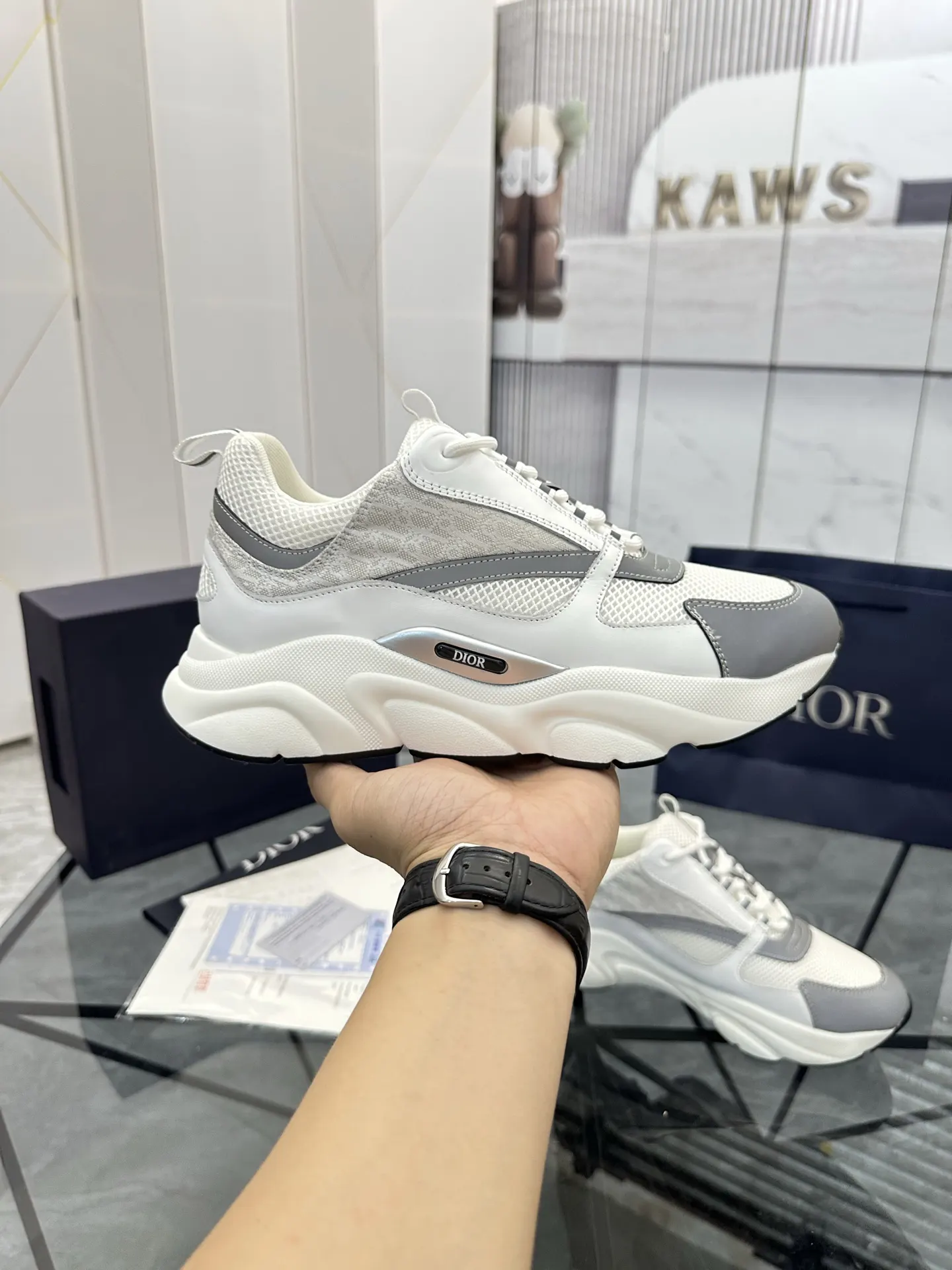 Dior B22 白米拼色牛皮休闲鞋 低帮