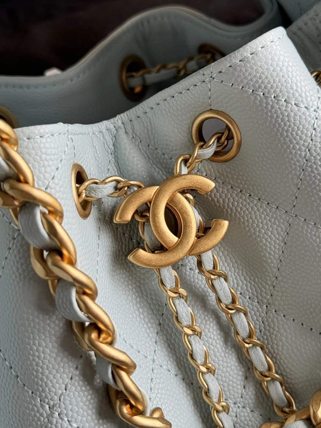 White Blue Hobo Shoulder Bag Vintage Leather