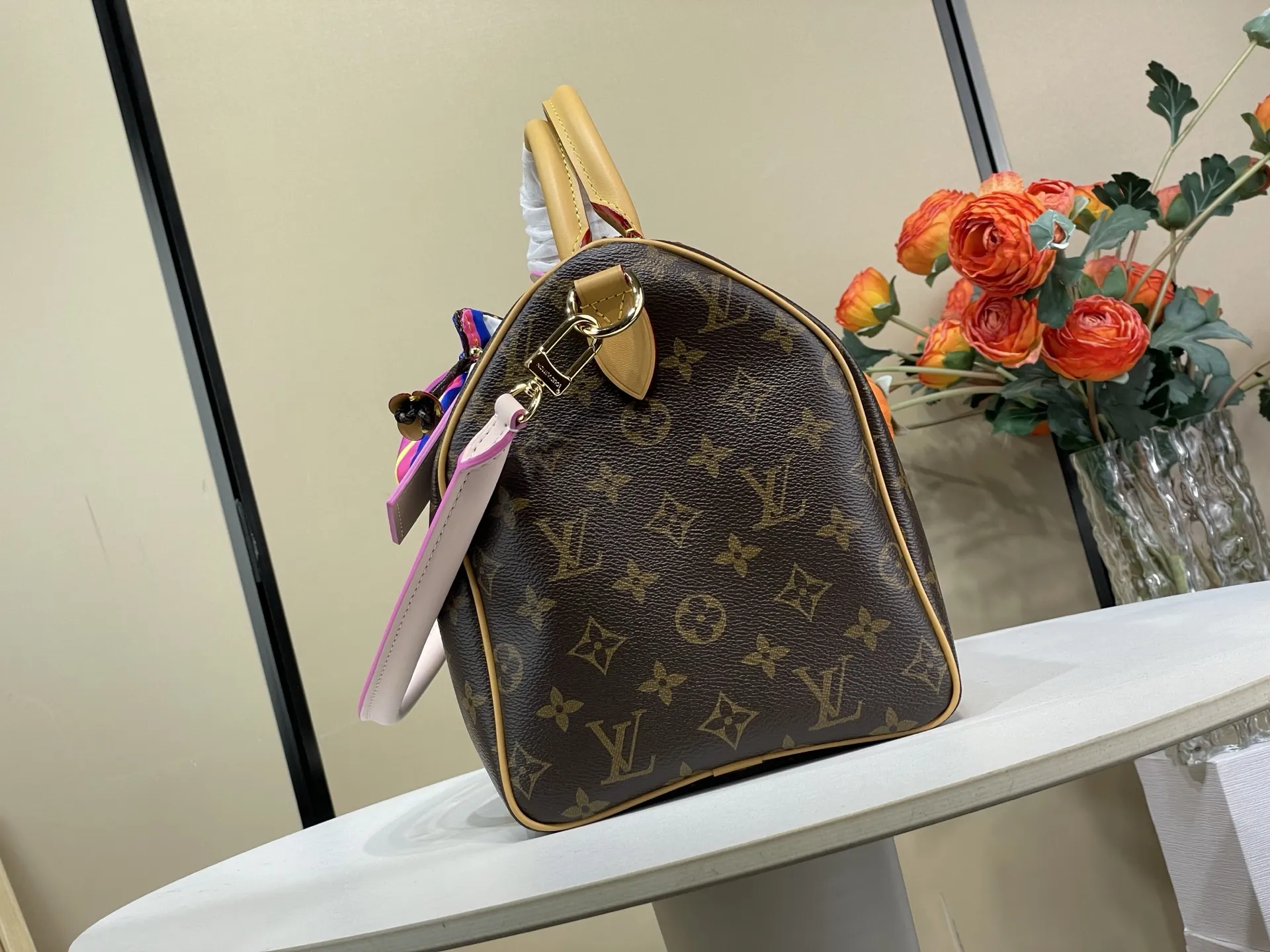 Speedy 黑色 老花 帆布 链条包 精致链条款