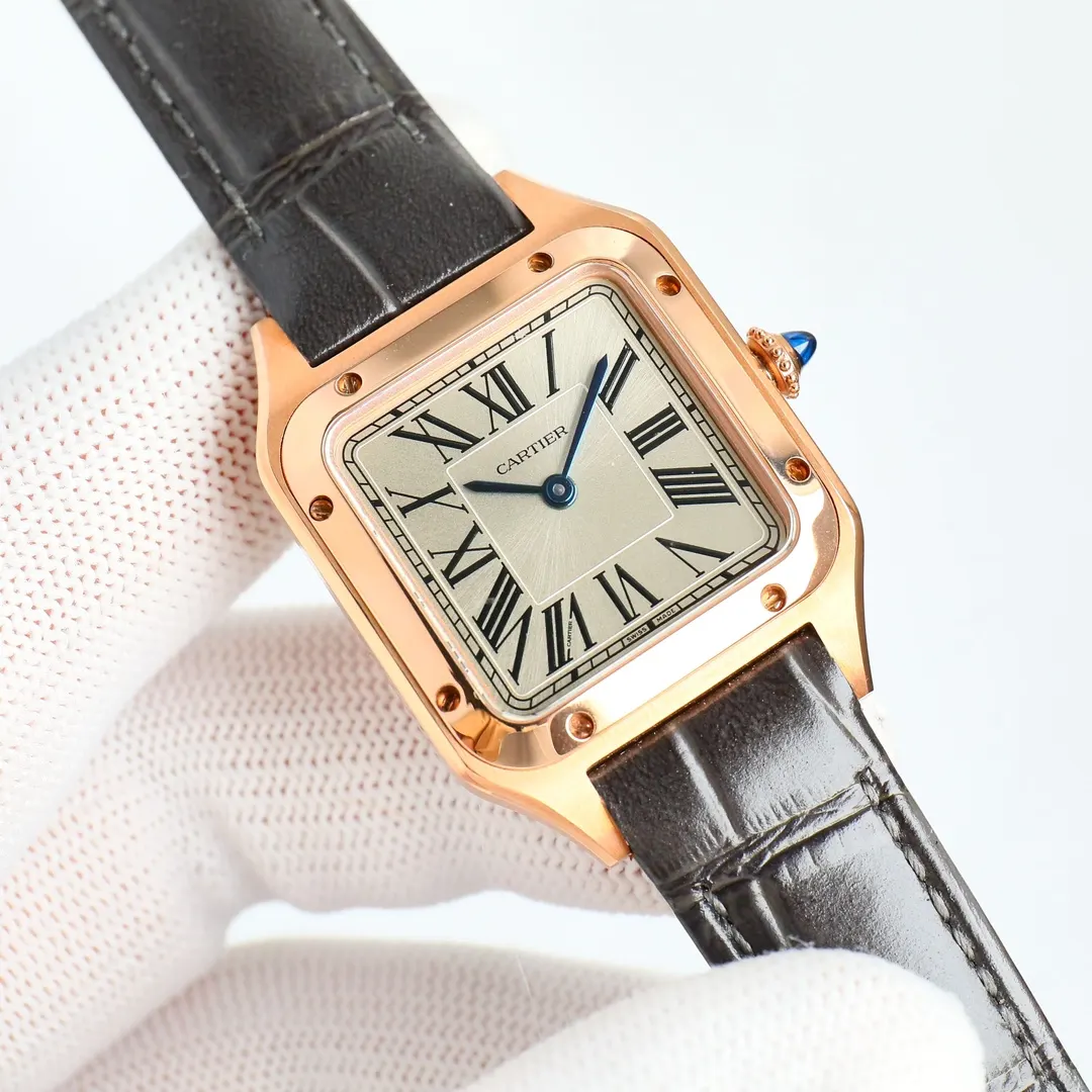 Cartier 藍色 玫瑰金 牛皮 手錶 經典腕表款