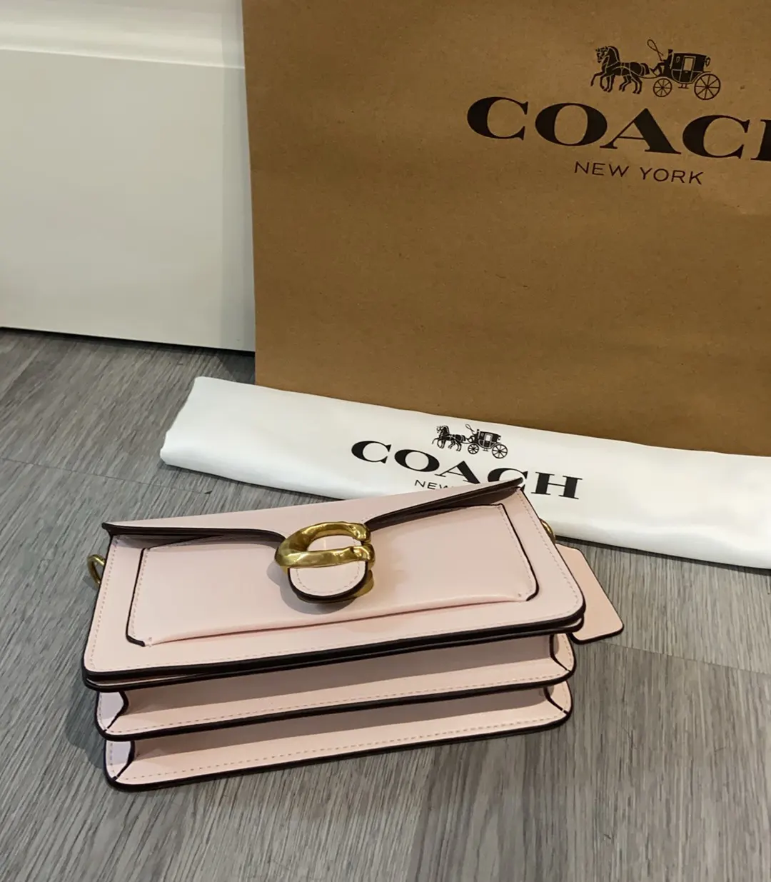 Coach 粉色 金色 牛皮 收纳包 旅行收纳款