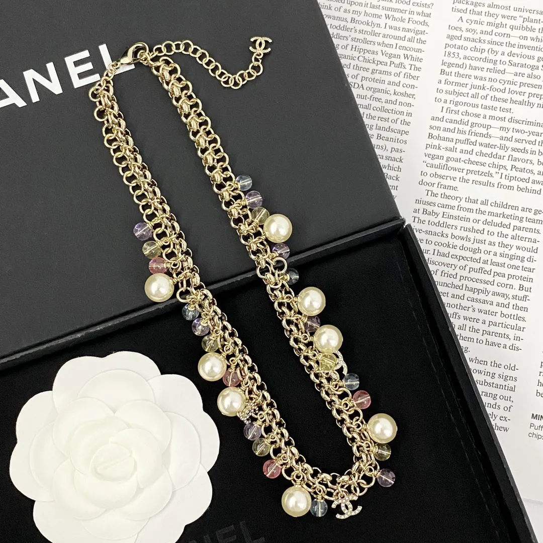 Chanel 珍珠 鏈條 水晶 项链 精致锁骨链