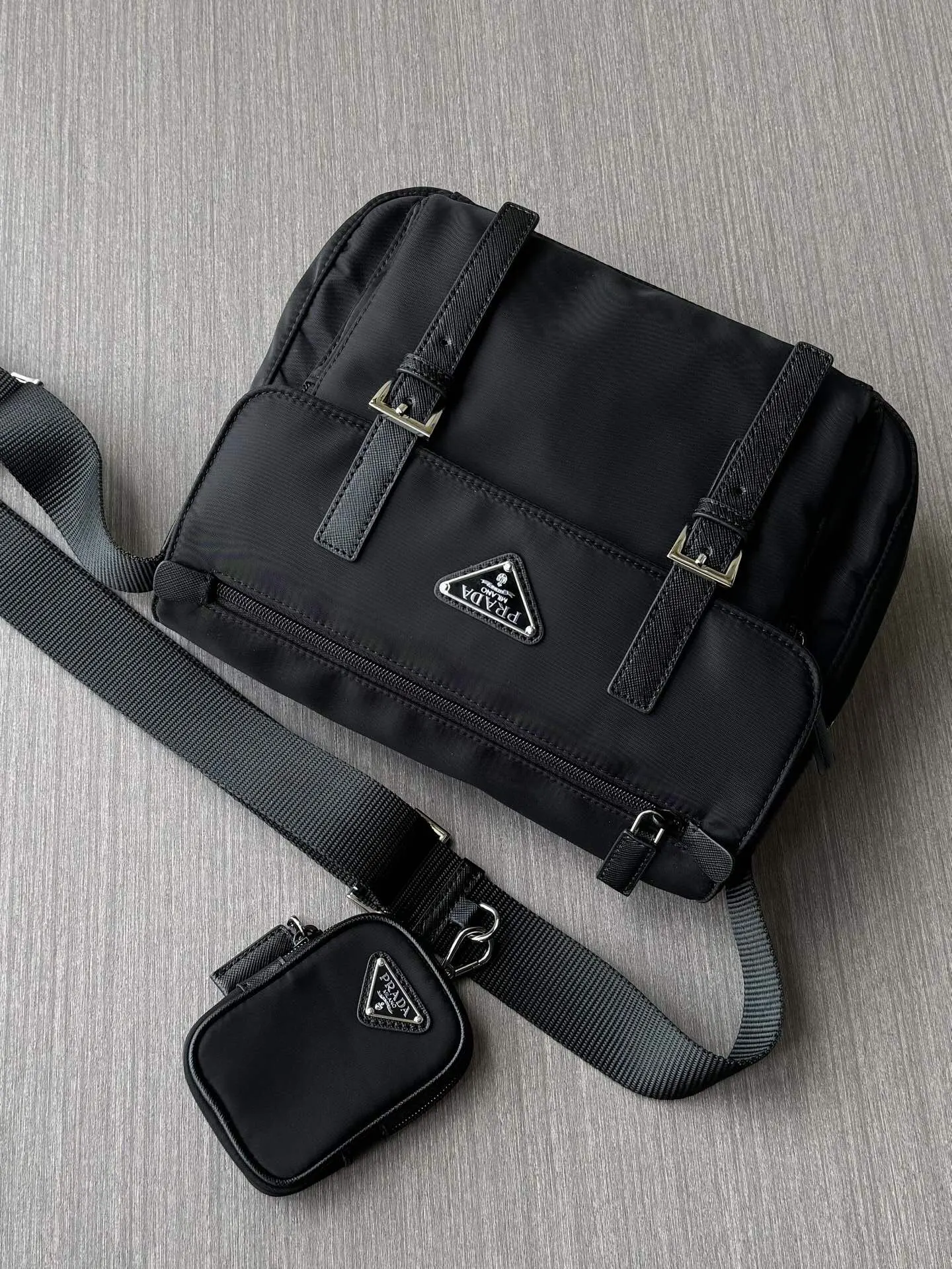 Prada Re-Nylon Black Leather Crossbody Bag