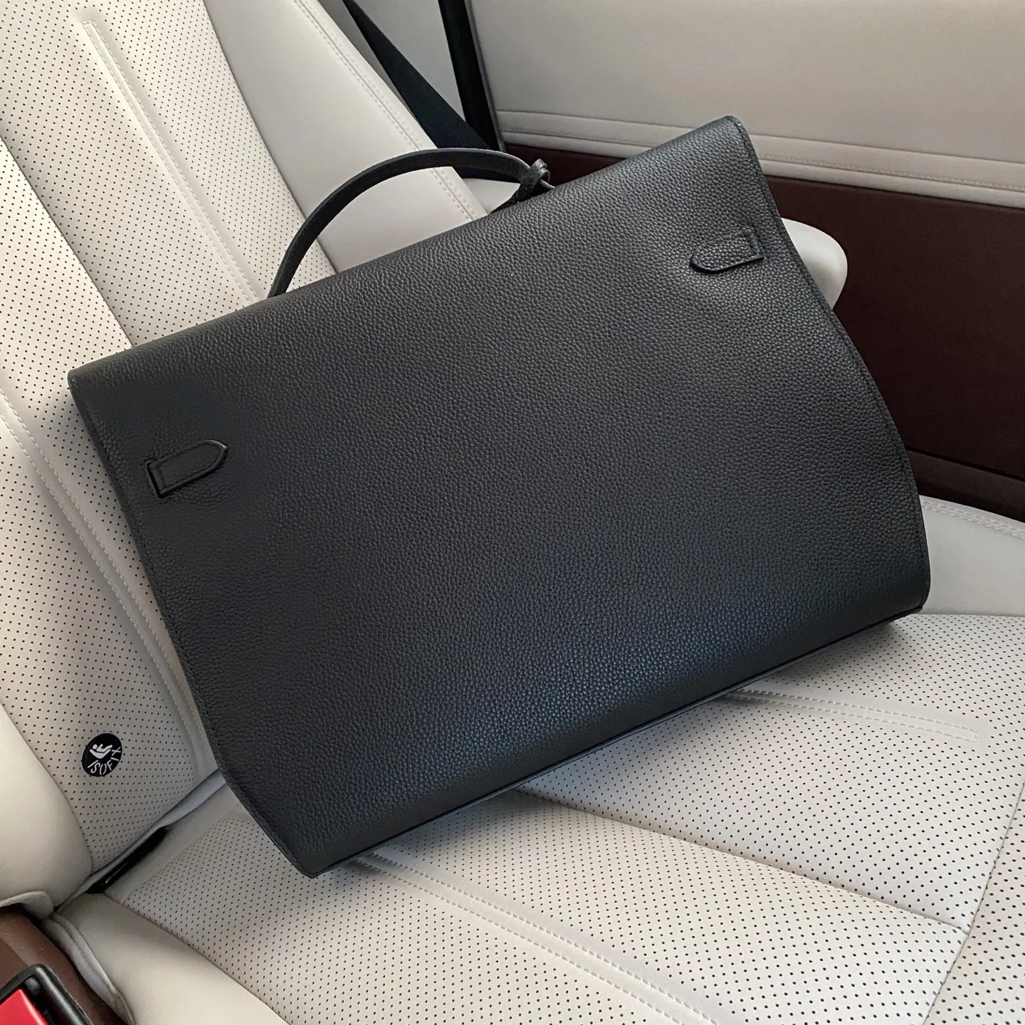 Hermes 黑色 藍色 小牛皮 公文包 商務通勤款