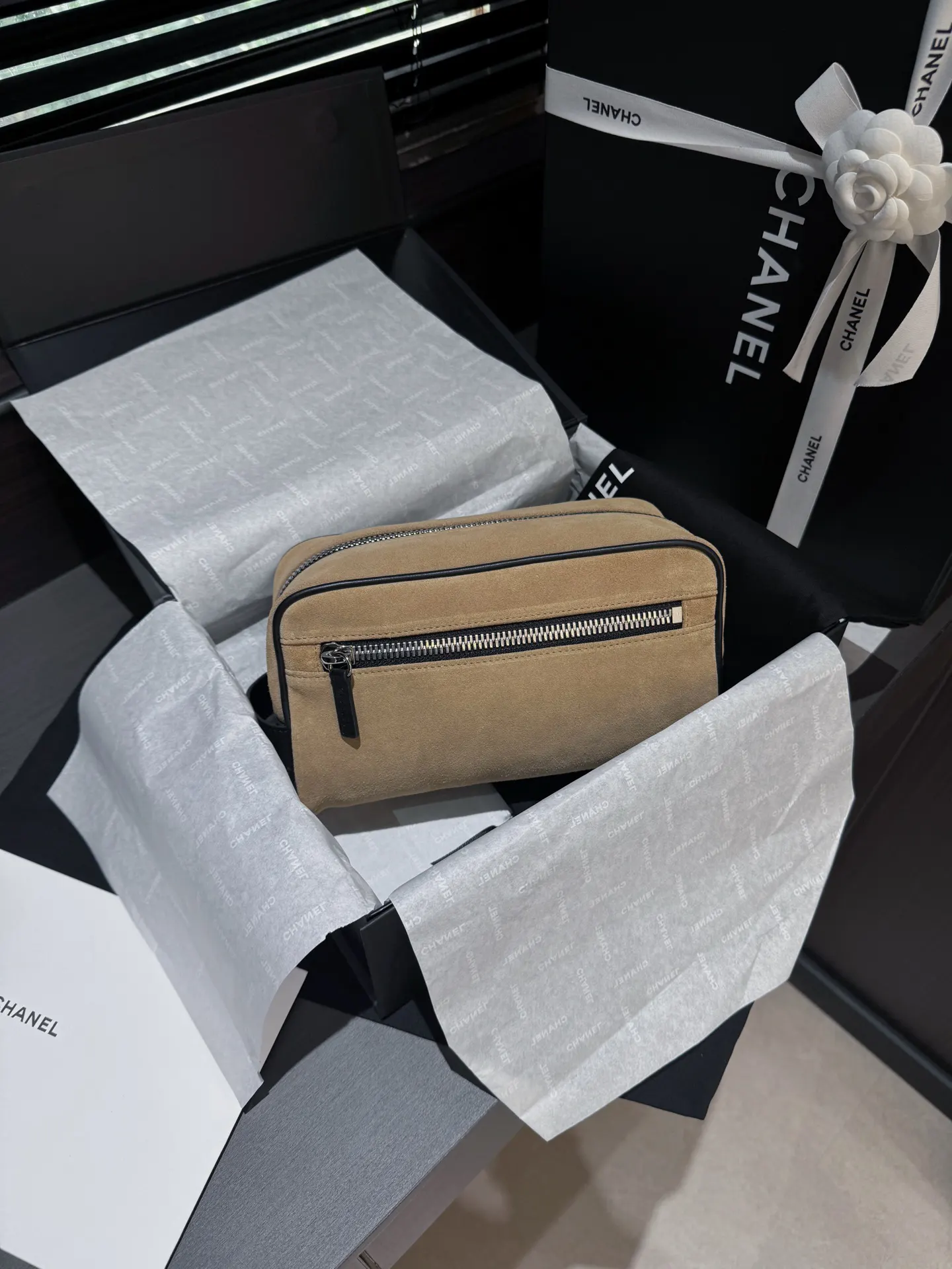 Chanel Black Beige Chain Bag Canvas